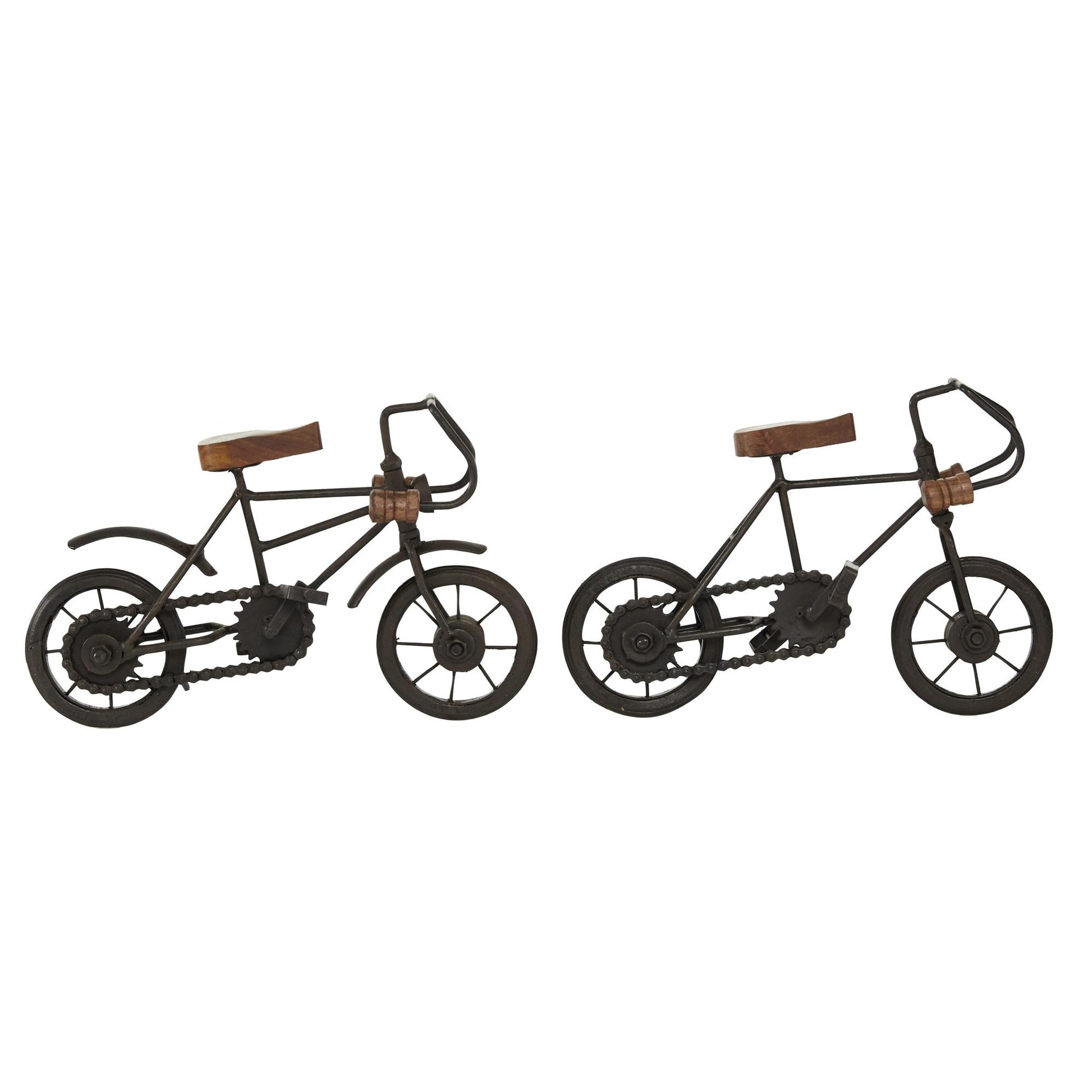 Set of 2 Bike Metal Decorative Sculpture with Wood Accents