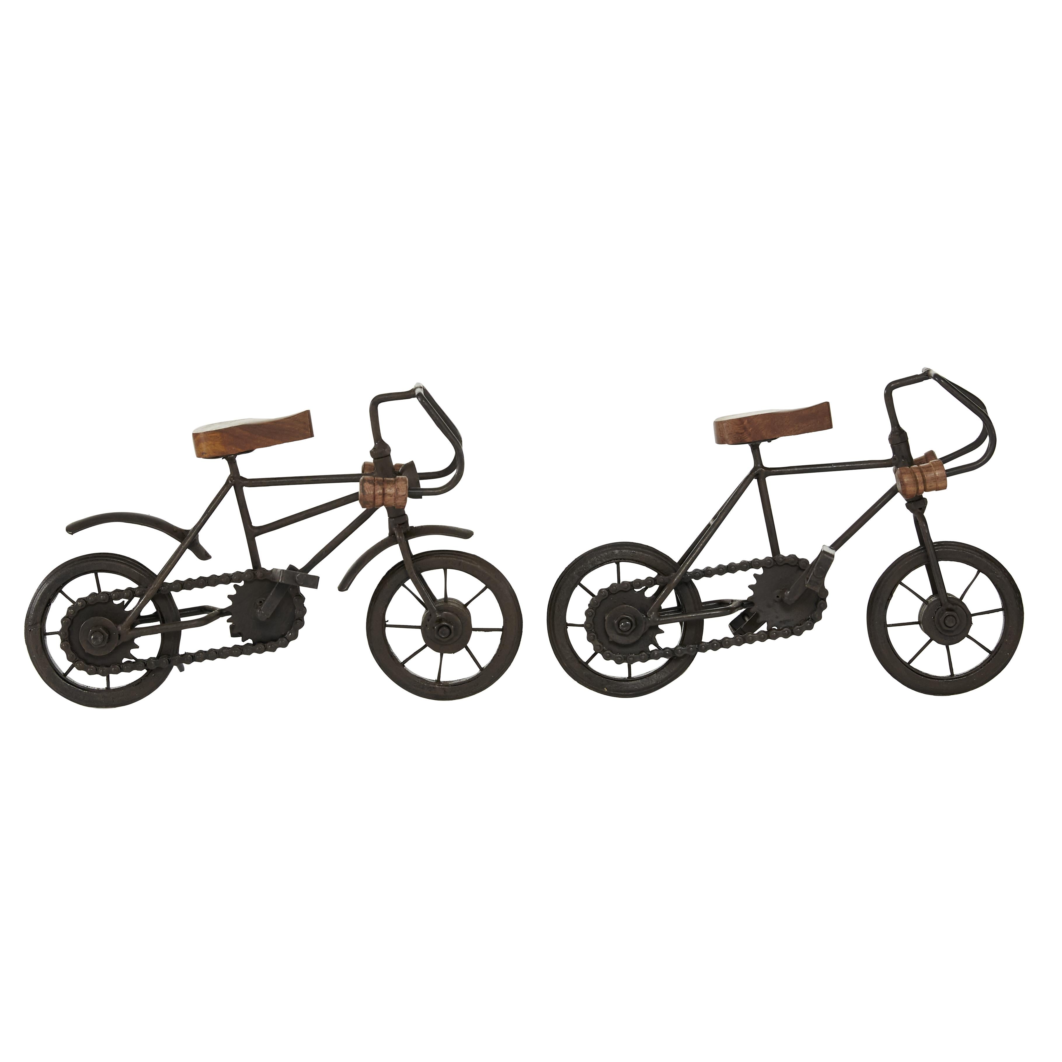 Set of 2 Bike Metal Decorative Sculpture with Wood Accents