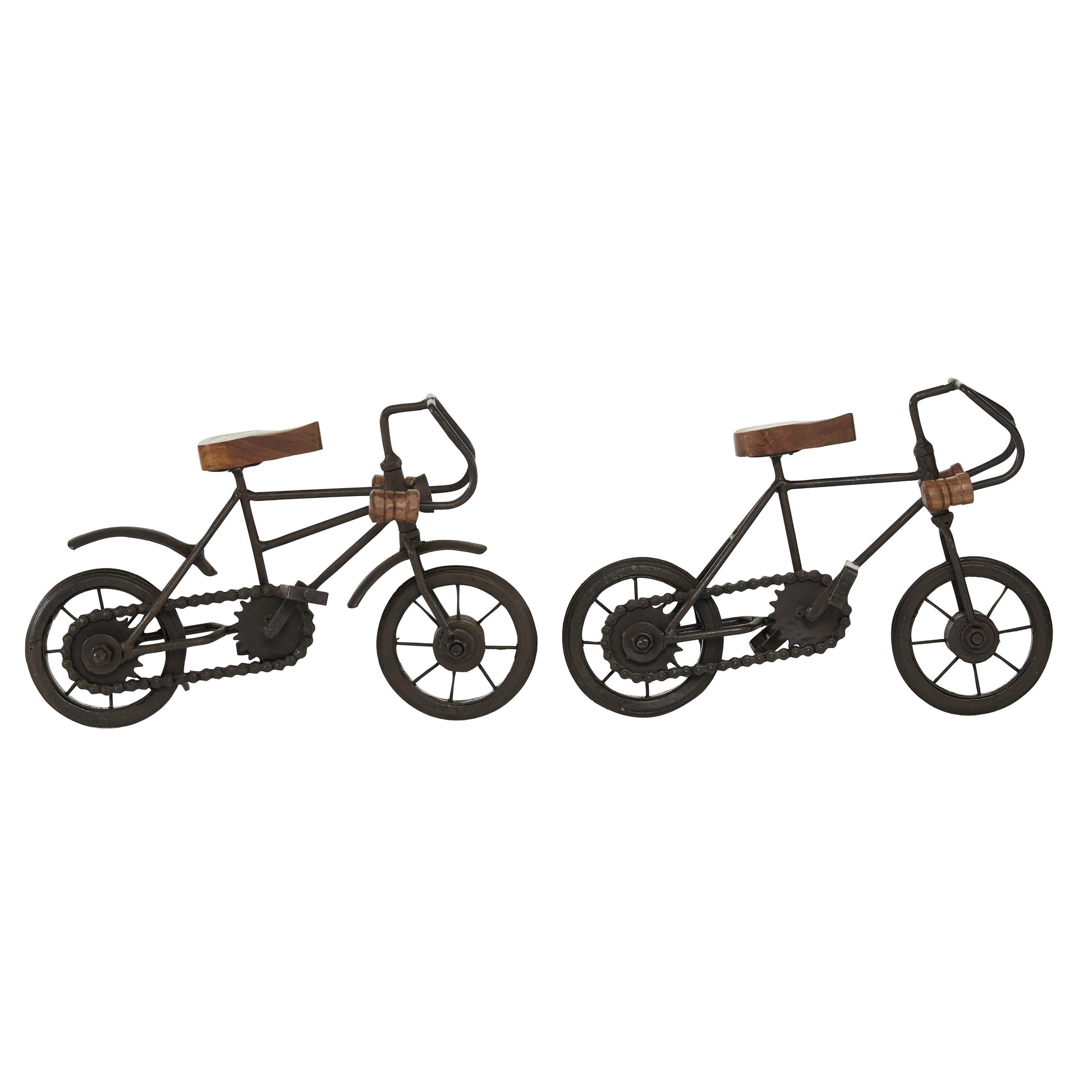 Set of 2 Bike Metal Decorative Sculpture with Wood Accents