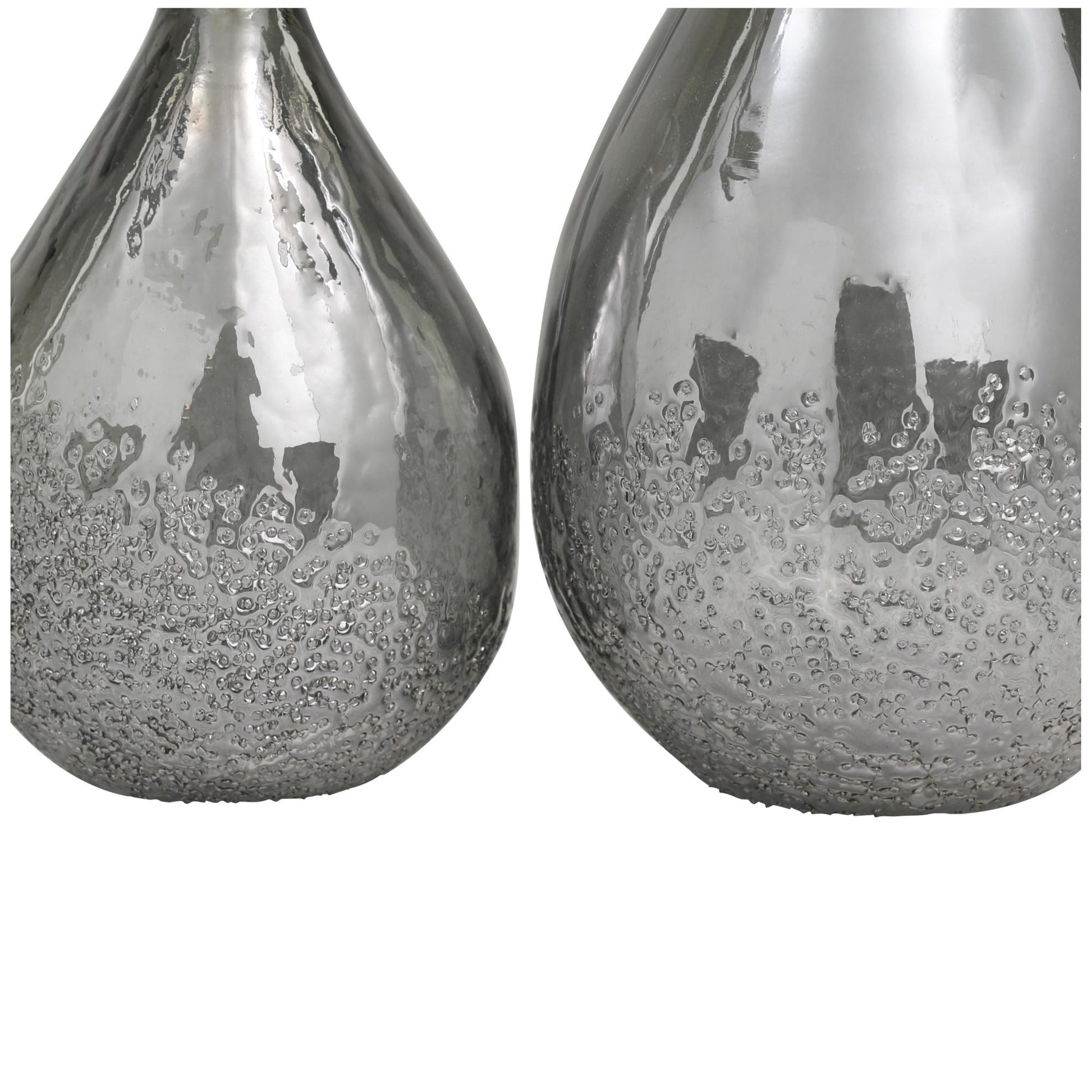 Set of 2 Glass Textured Teardrop Decorative Vase with Textured Base