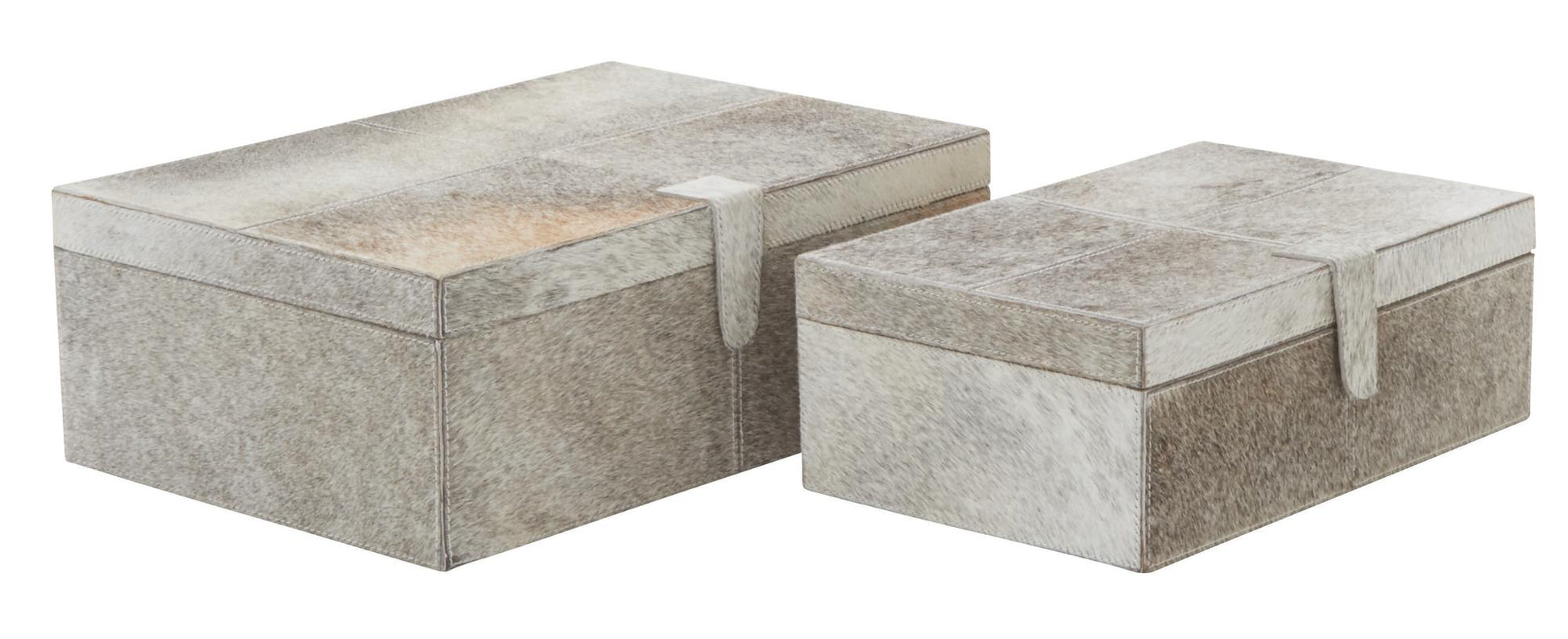 Set of 2 Leather Handmade Cowhide Storage Decorative Box with Stitching Detail