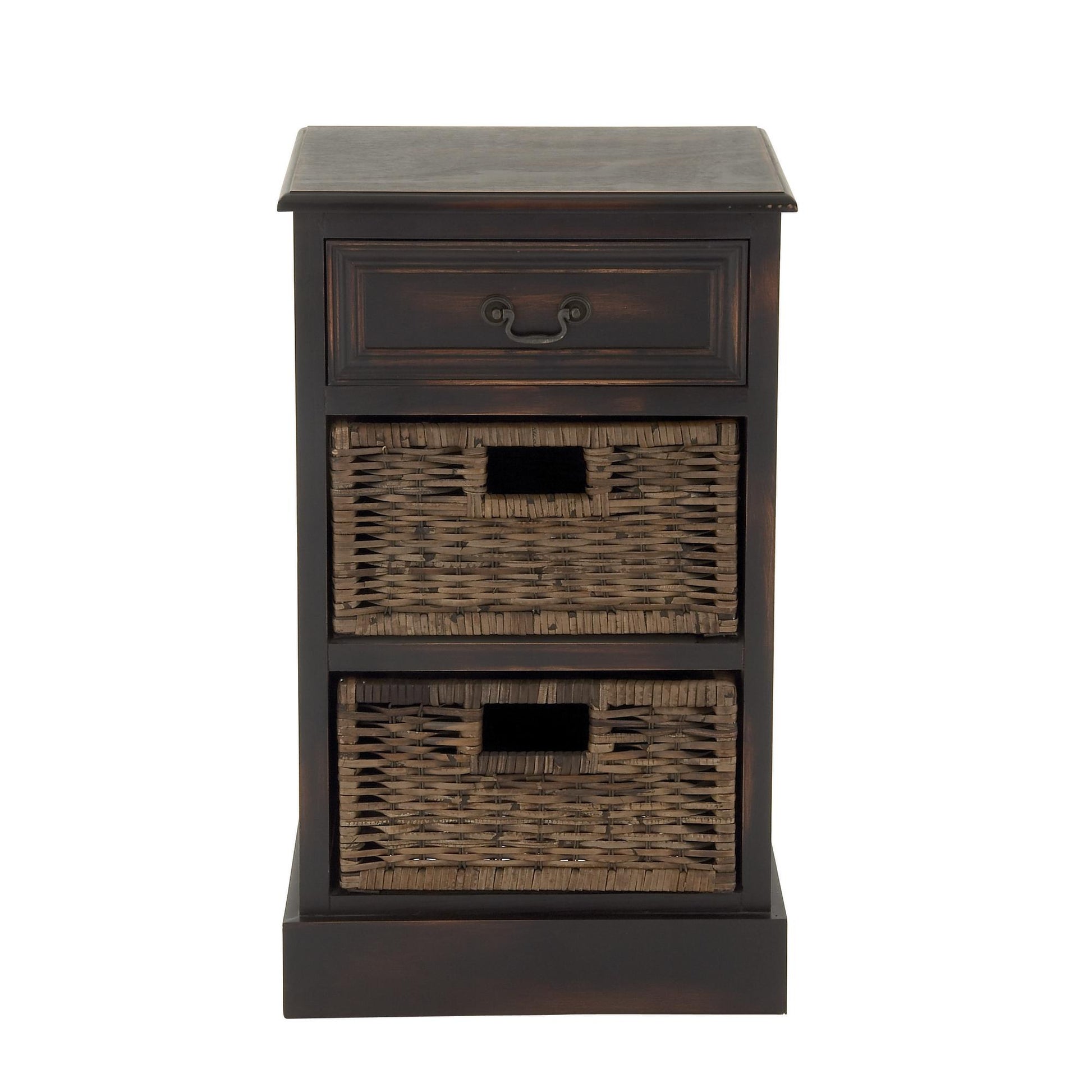 Dark Brown Wood Storage 2 Basket and 1 Drawer Room Storage Unit