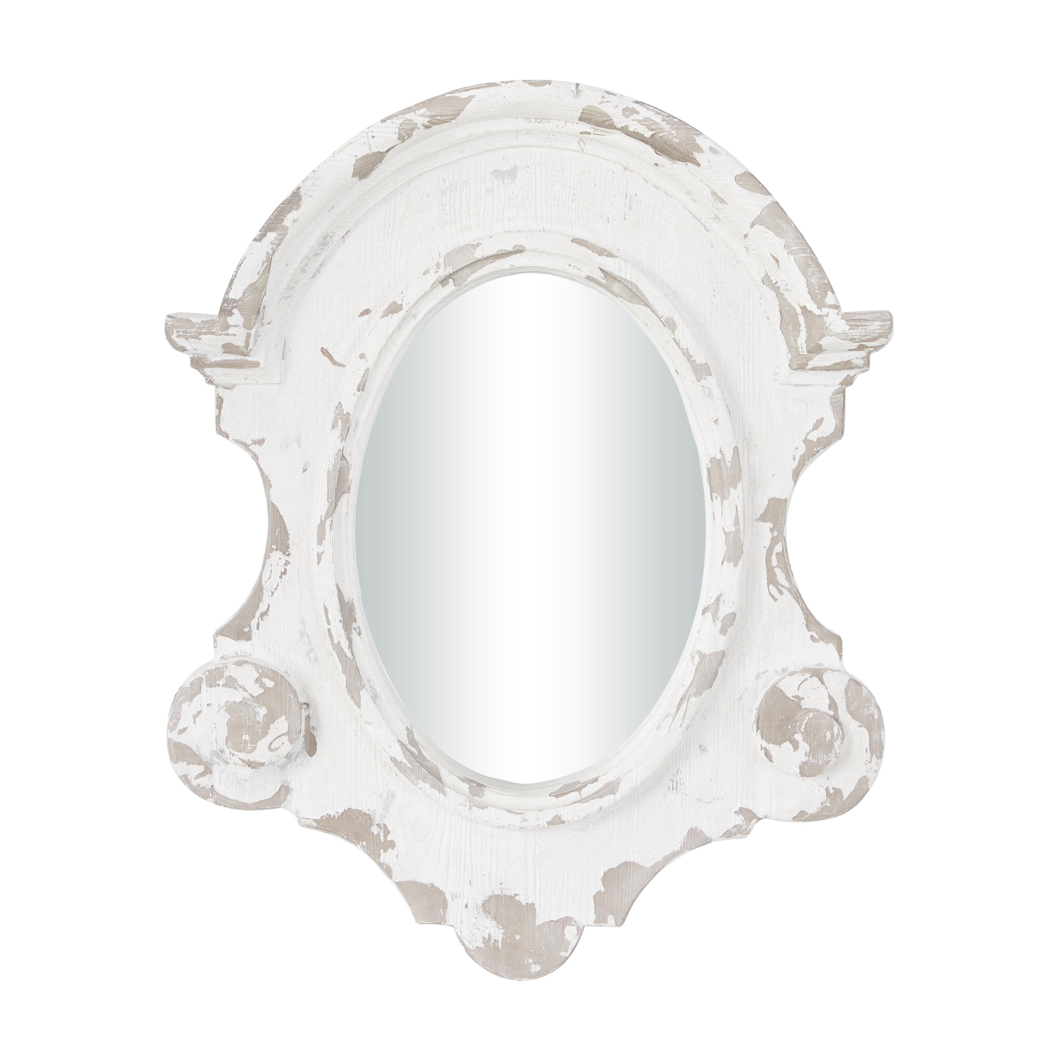 Scroll White Fiberglass Distressed Antique Arched Oval Room Wall Mirror