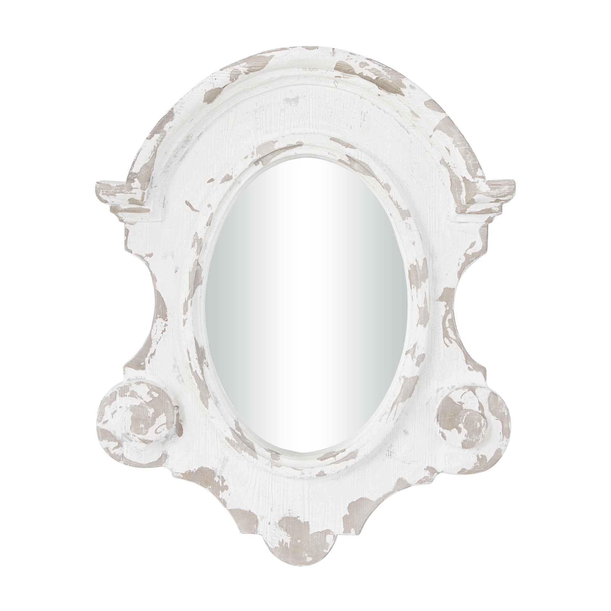 Scroll White Fiberglass Distressed Antique Arched Oval Room Wall Mirror