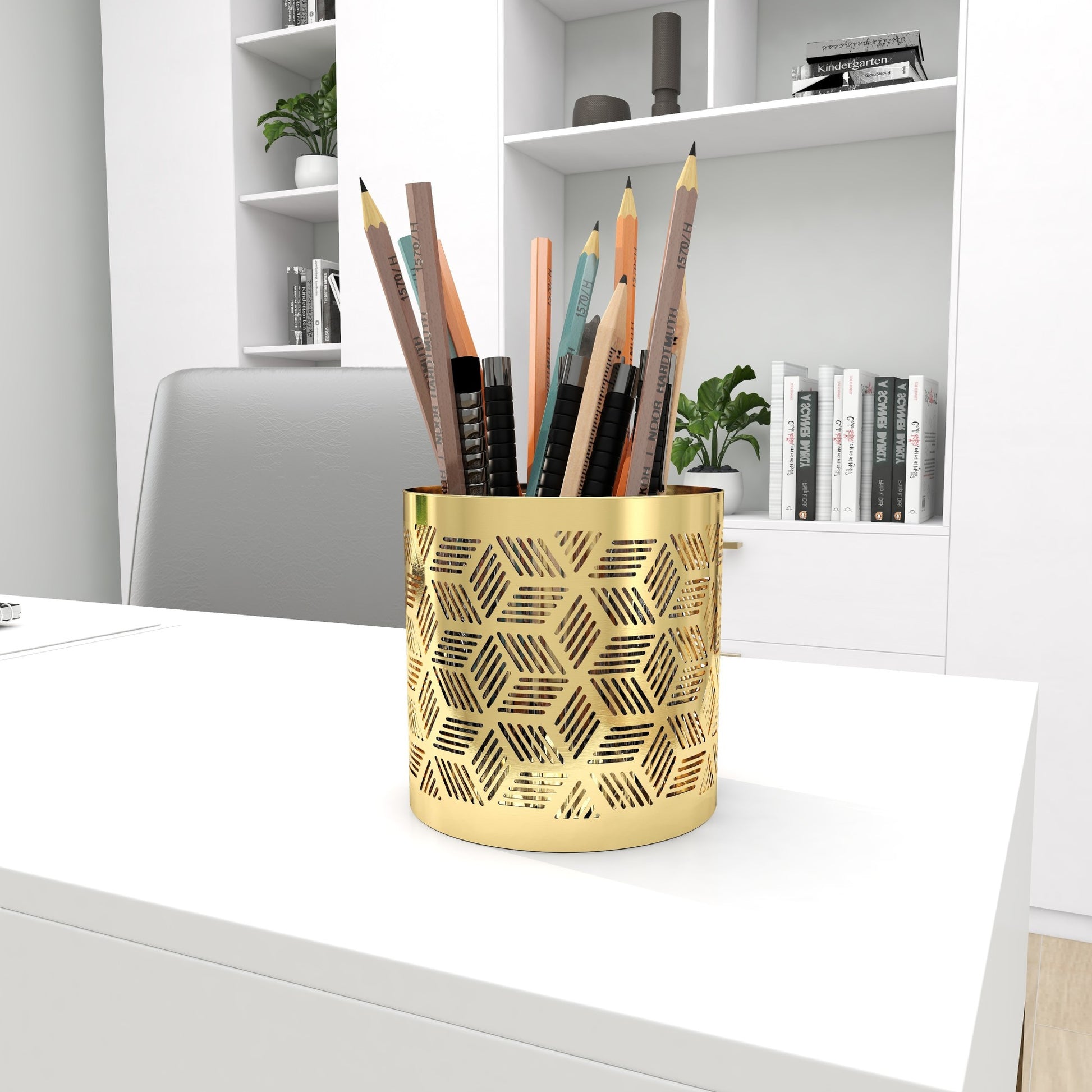 Floral Metal Pencil Cup with Laser Carved Design 4" x 4" x 4"