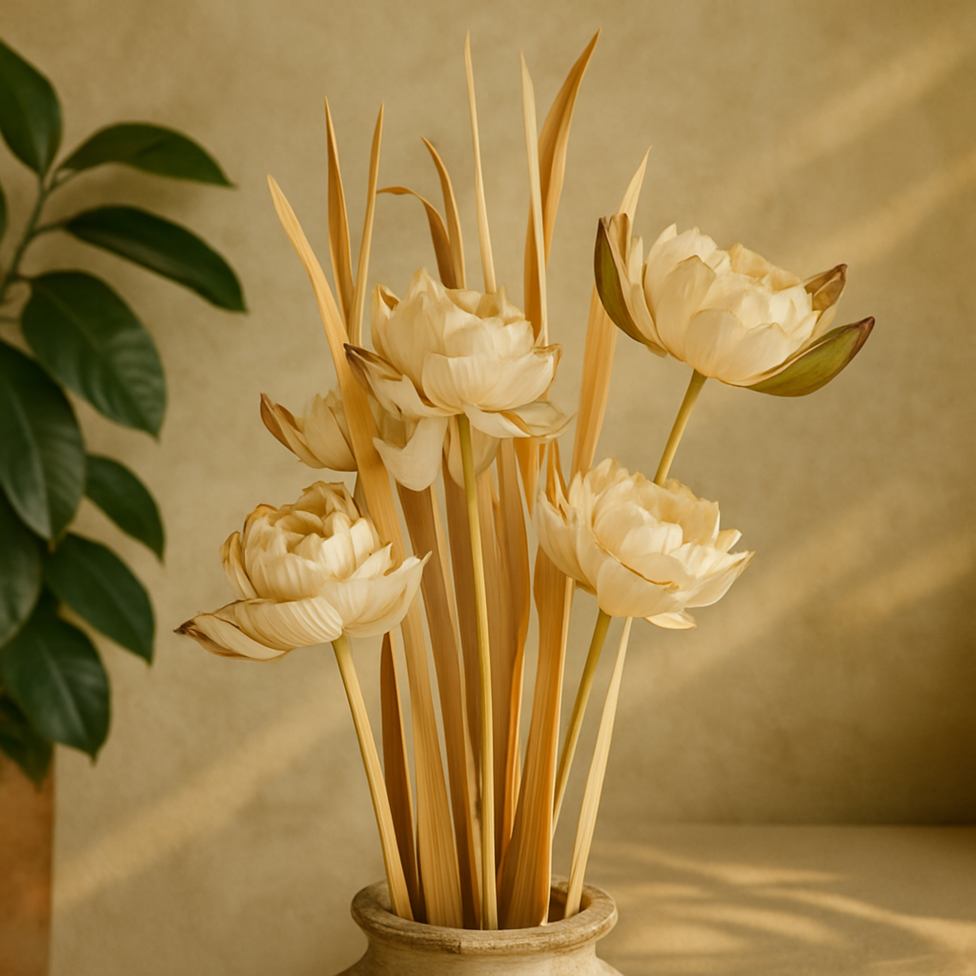 Cream Dried Plant Tall Home Decor Natural Foliage with Flower Petals and Leaves