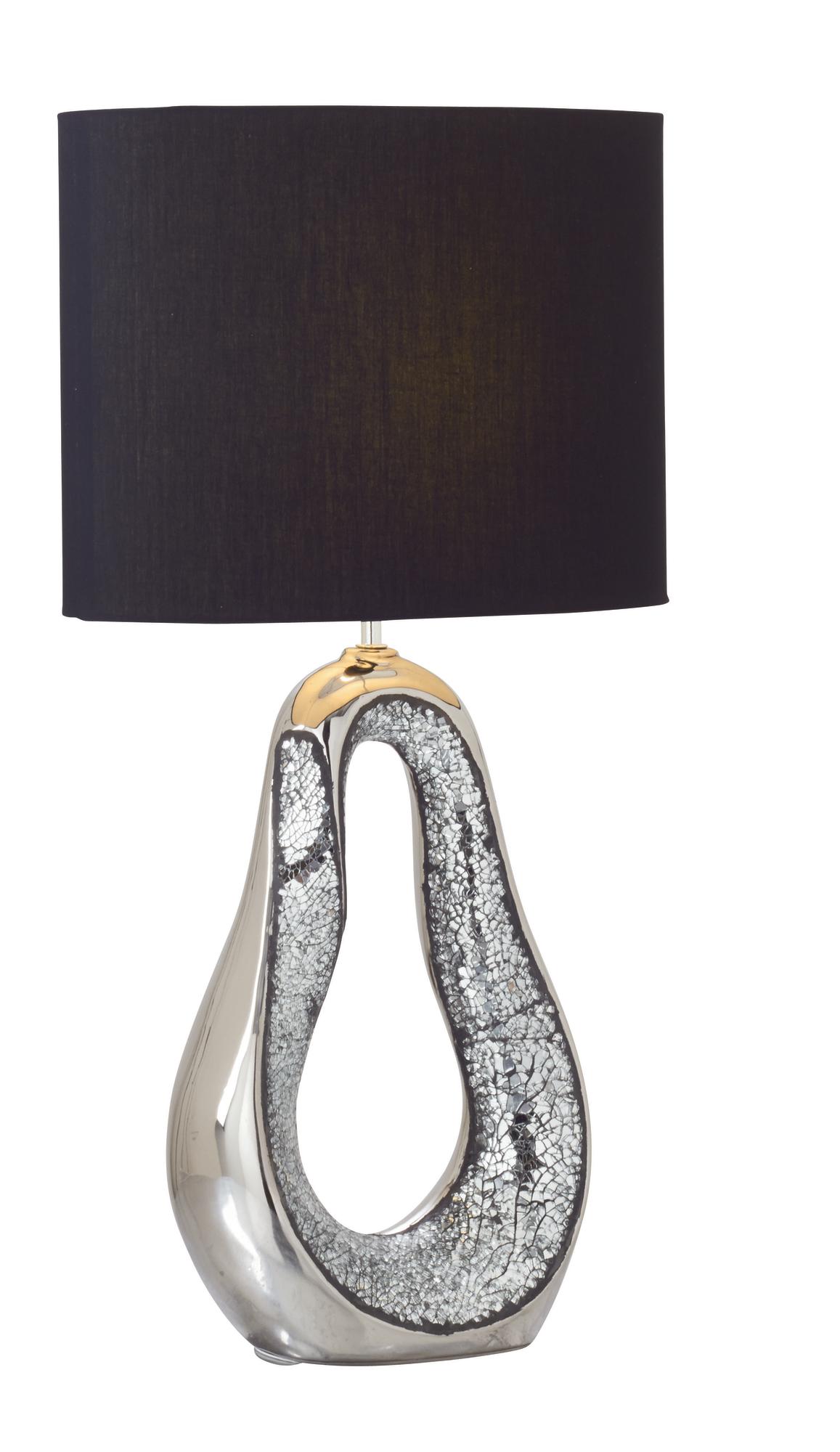 Silver Ceramic Tear Drop Room Table Lamp with Mosaic Mirror