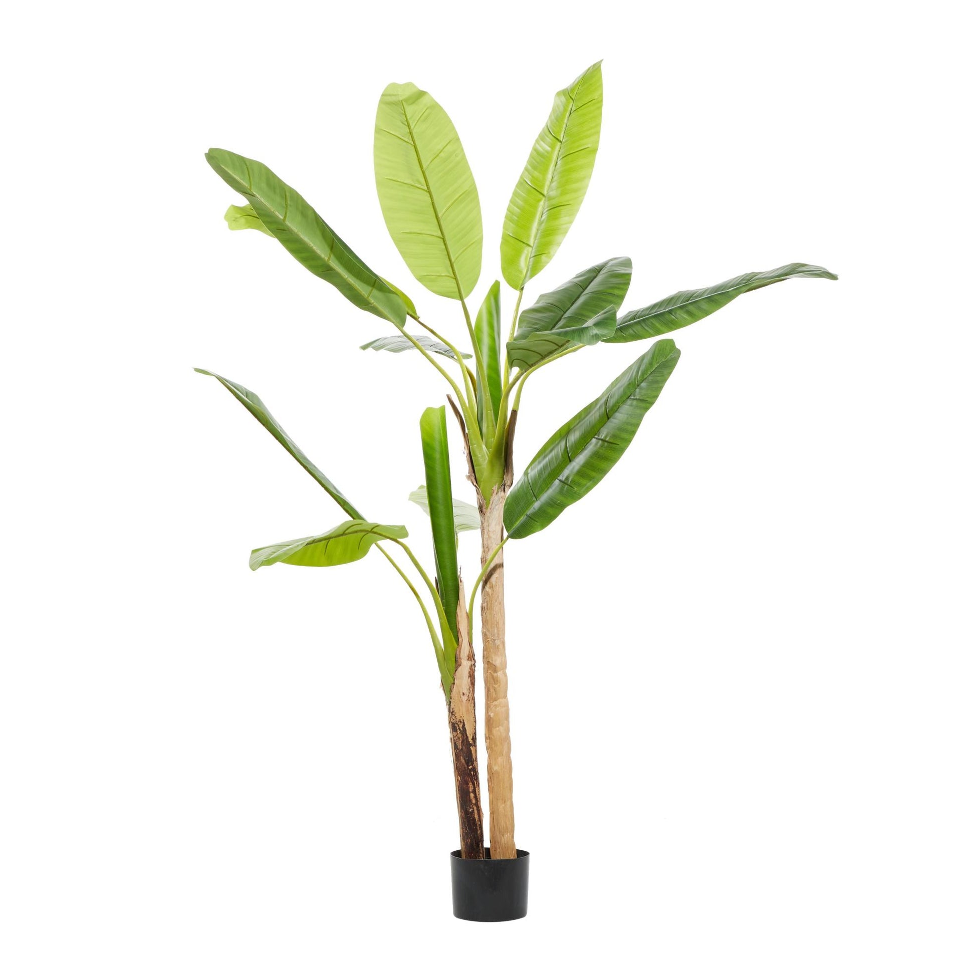 Banana Leaf Green Faux Foliage Indoor Outdoor Artificial Tree with Realistic Leaves and Black Plastic Pot