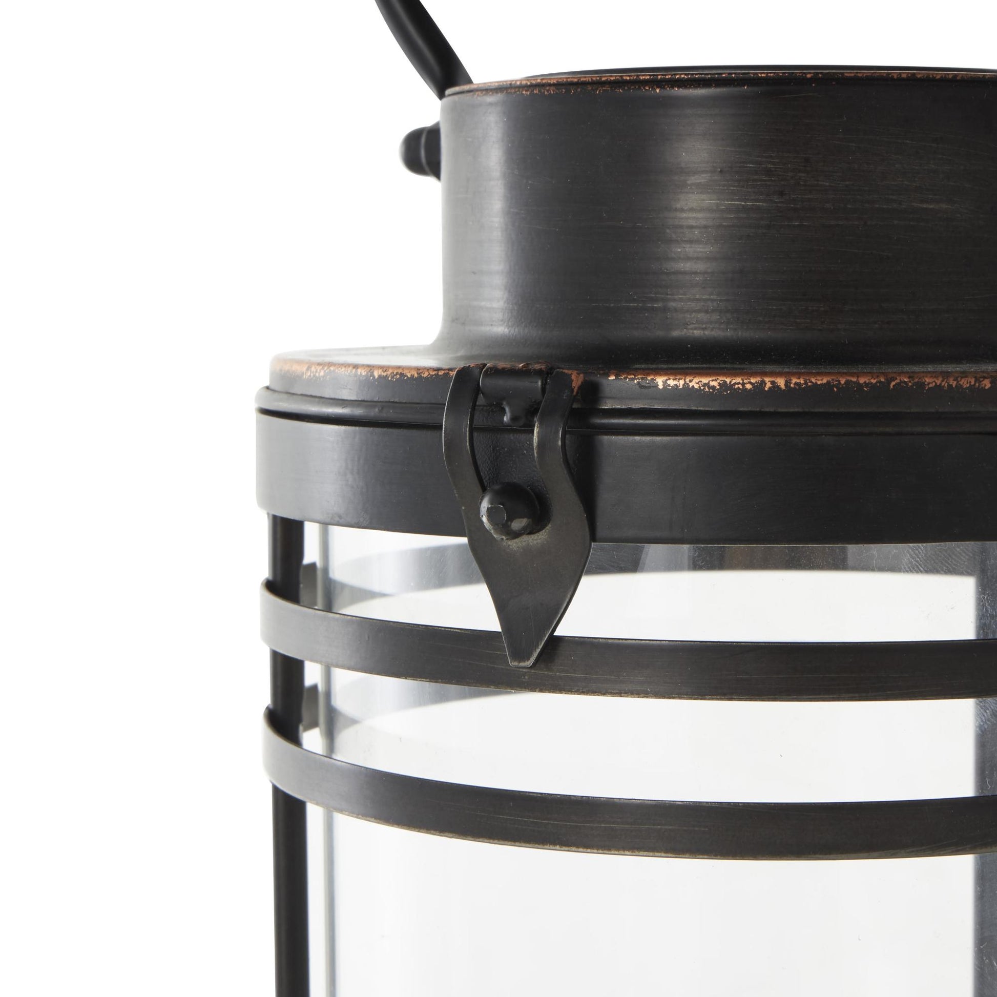 Black Metal Indoor Outdoor Candle Lantern with Round Circle Lines