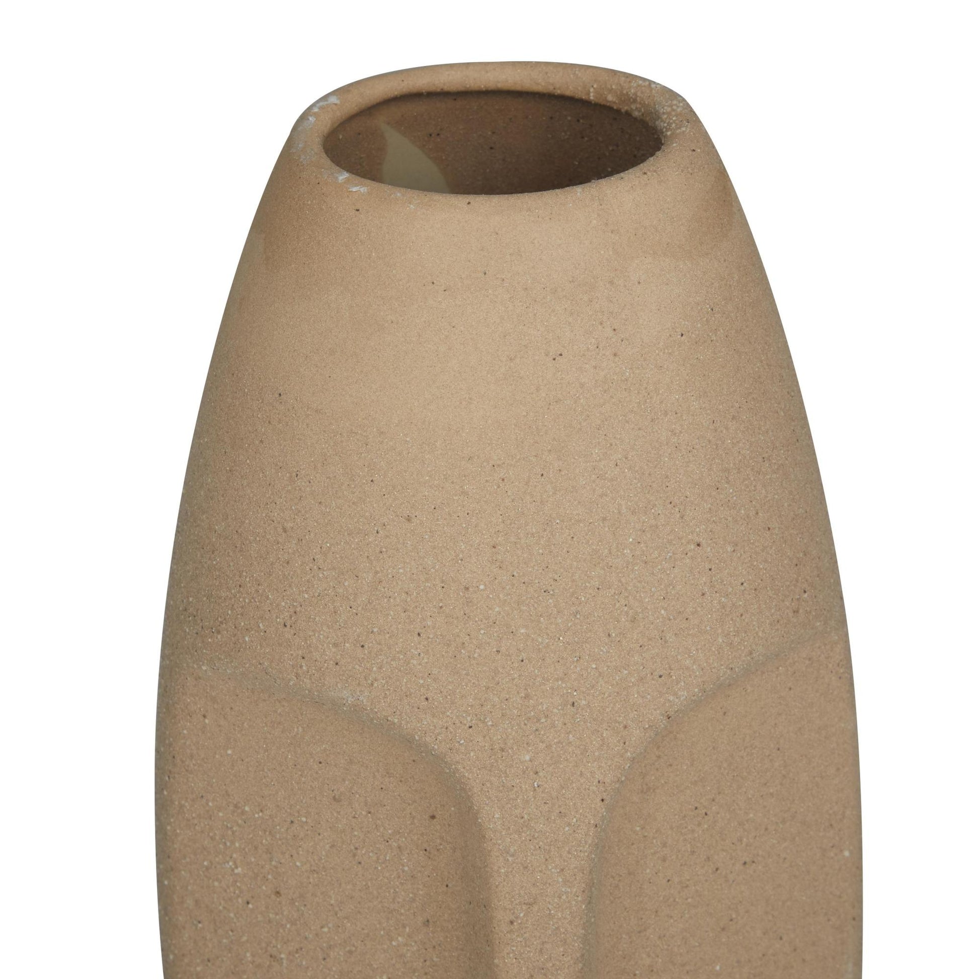 Set of 2 Tribal Beige Ceramic Easter Island Head Decorative Vase