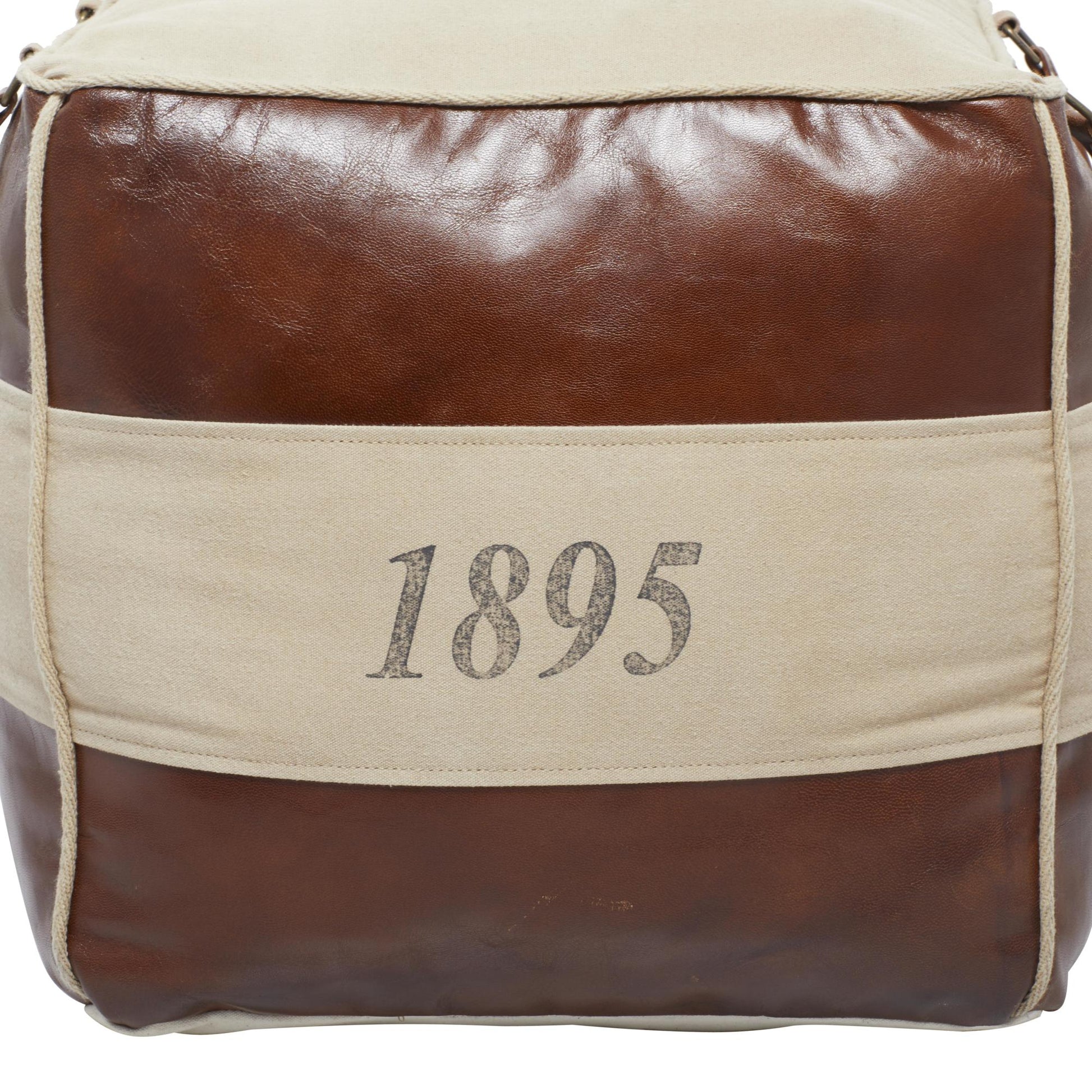 Star Canvas Stuffed Pouf with Leather Accents