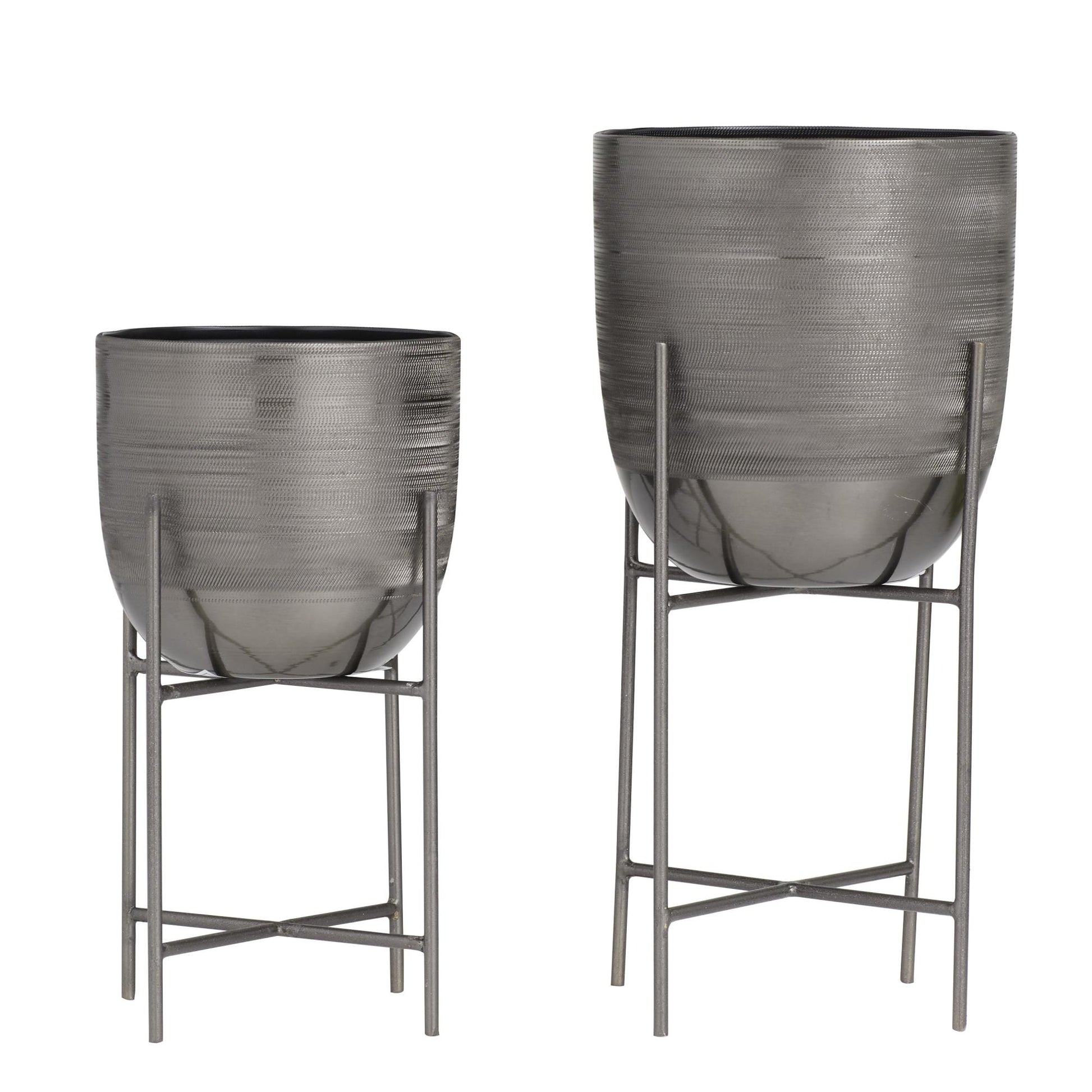 Set of 2 Metal Indoor Outdoor Planter with Removable Stand