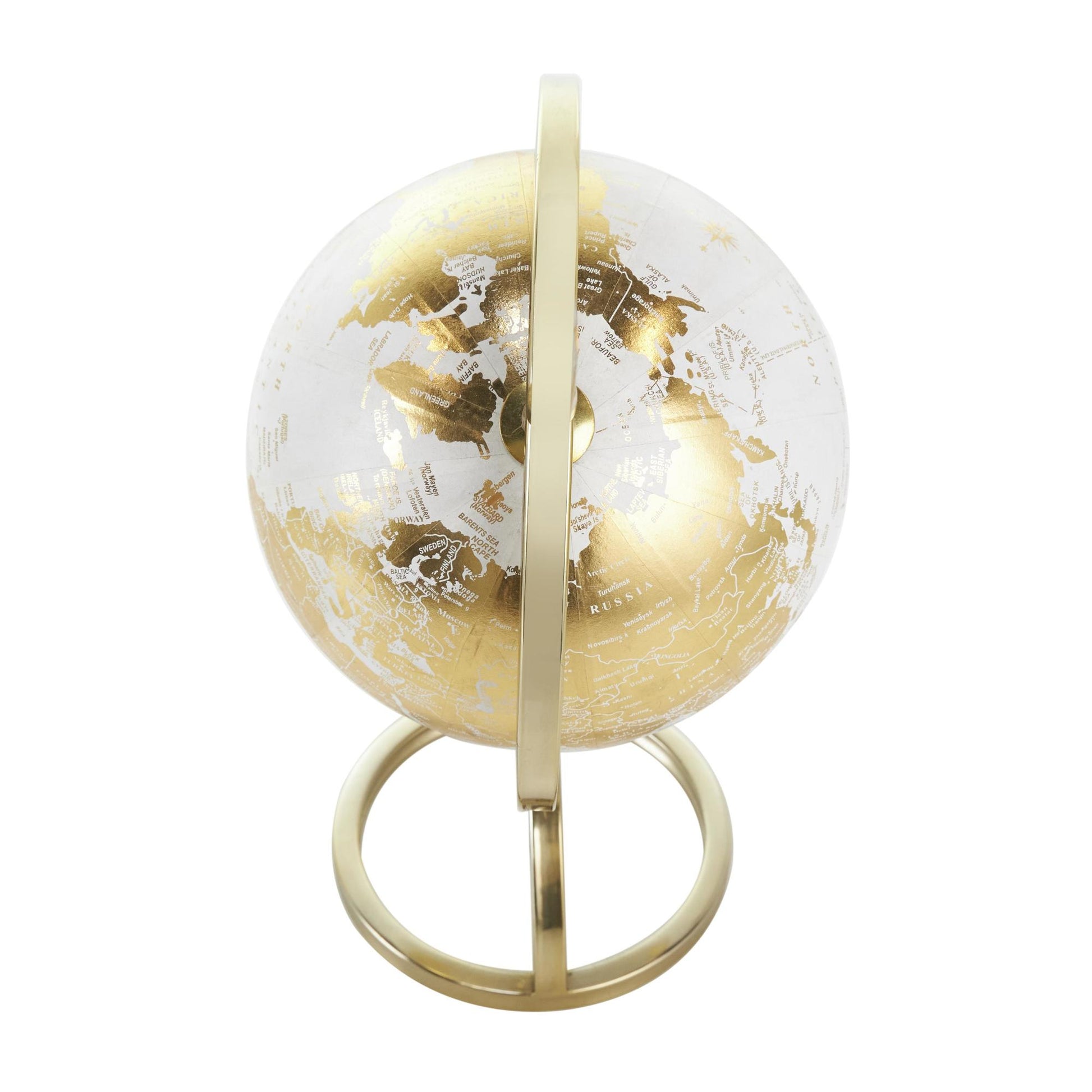 Armillary Gold Aluminum Metal Educational/Geographic Earth Globe with White Center