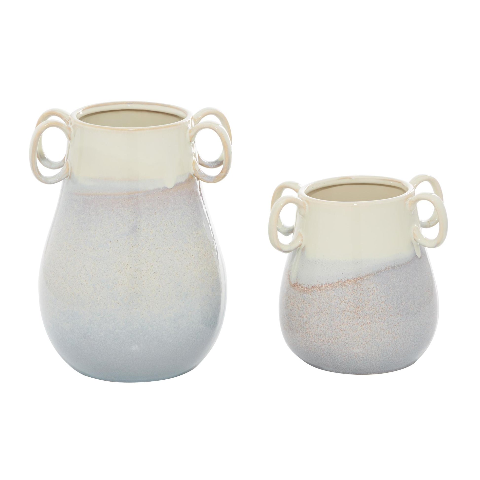 Set of 2 White Ceramic Decorative Vase with Handles
