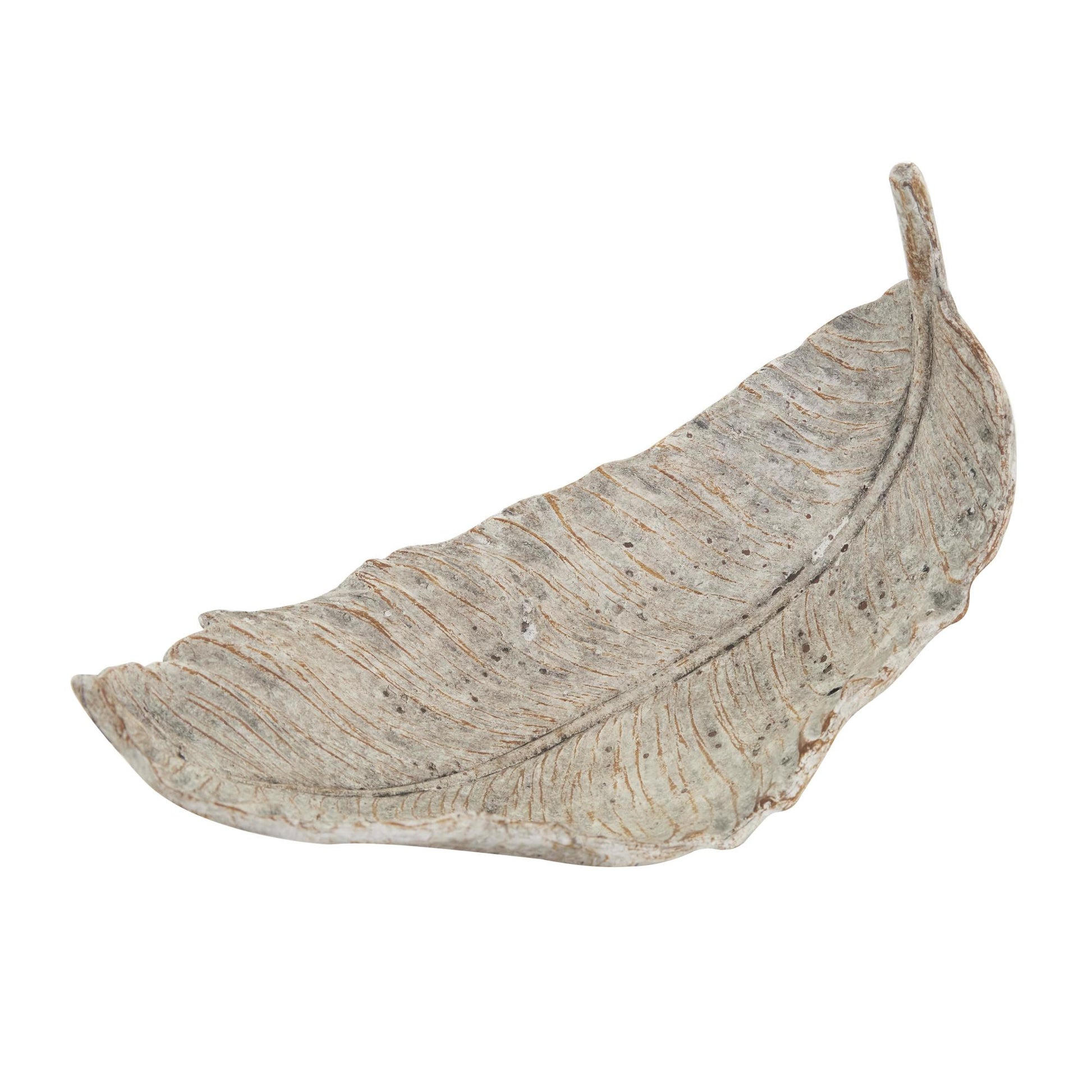 Set of 2 Leaf Champagne Resin Textured Large Decorative Bowl with Brown Details