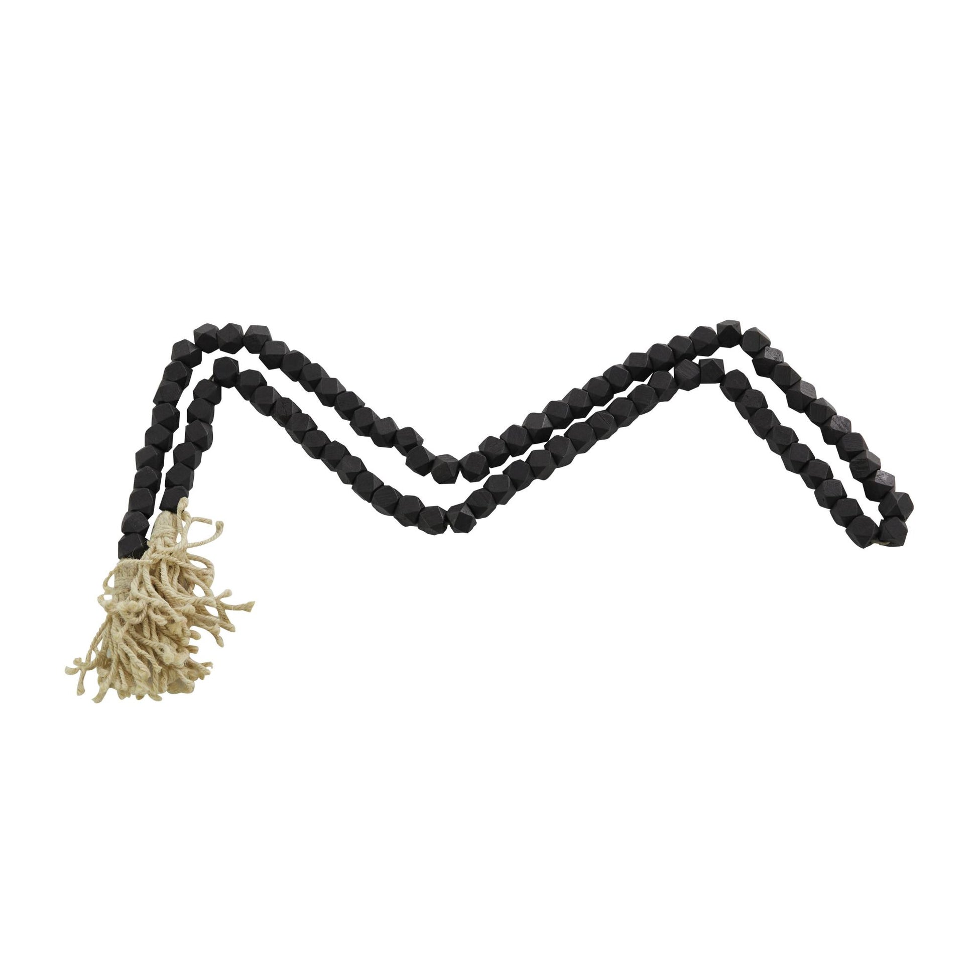 Mango Wood Handmade Hexagon Carved Geometric Long Beaded Garland with Tassel