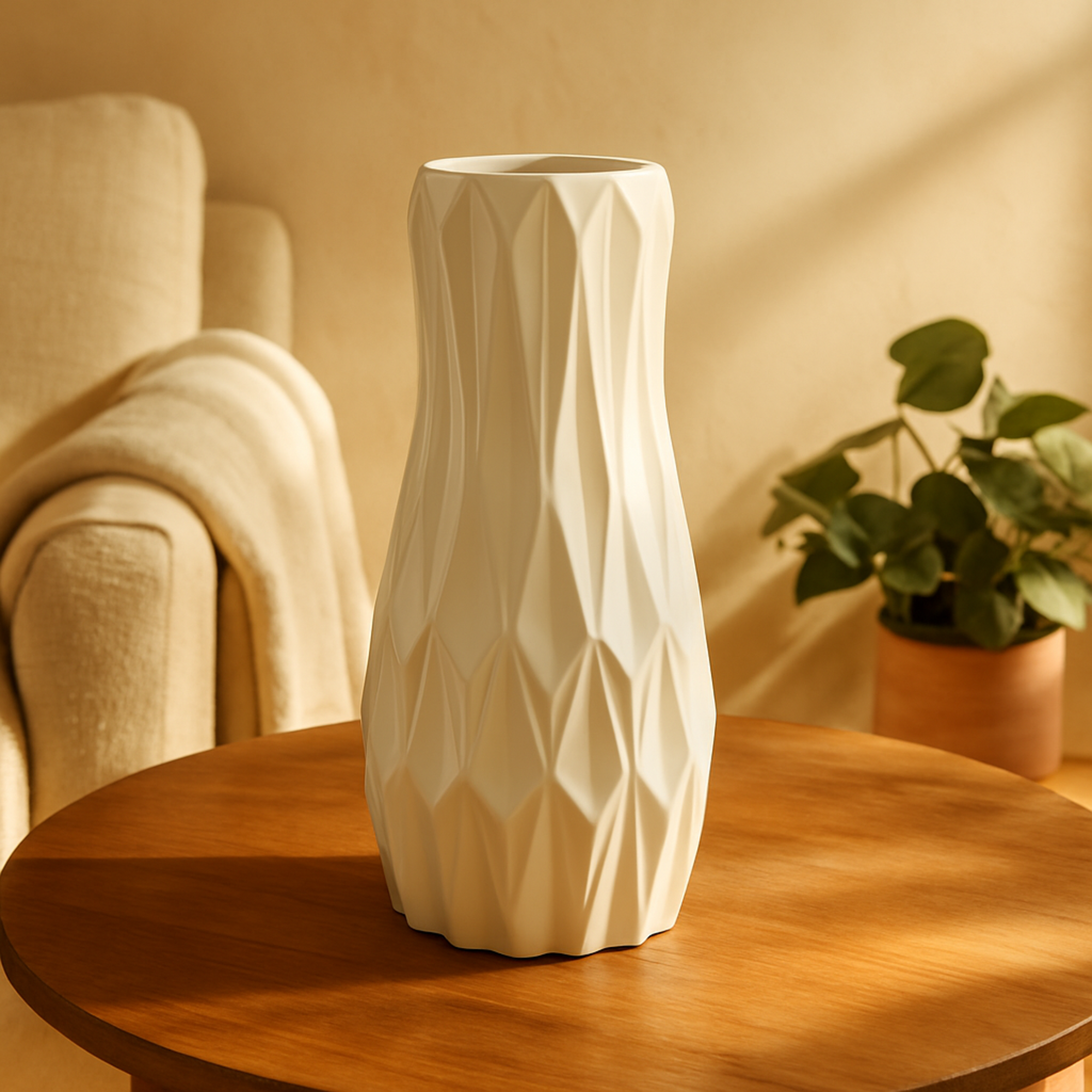 White Ceramic Geometric Decorative Vase