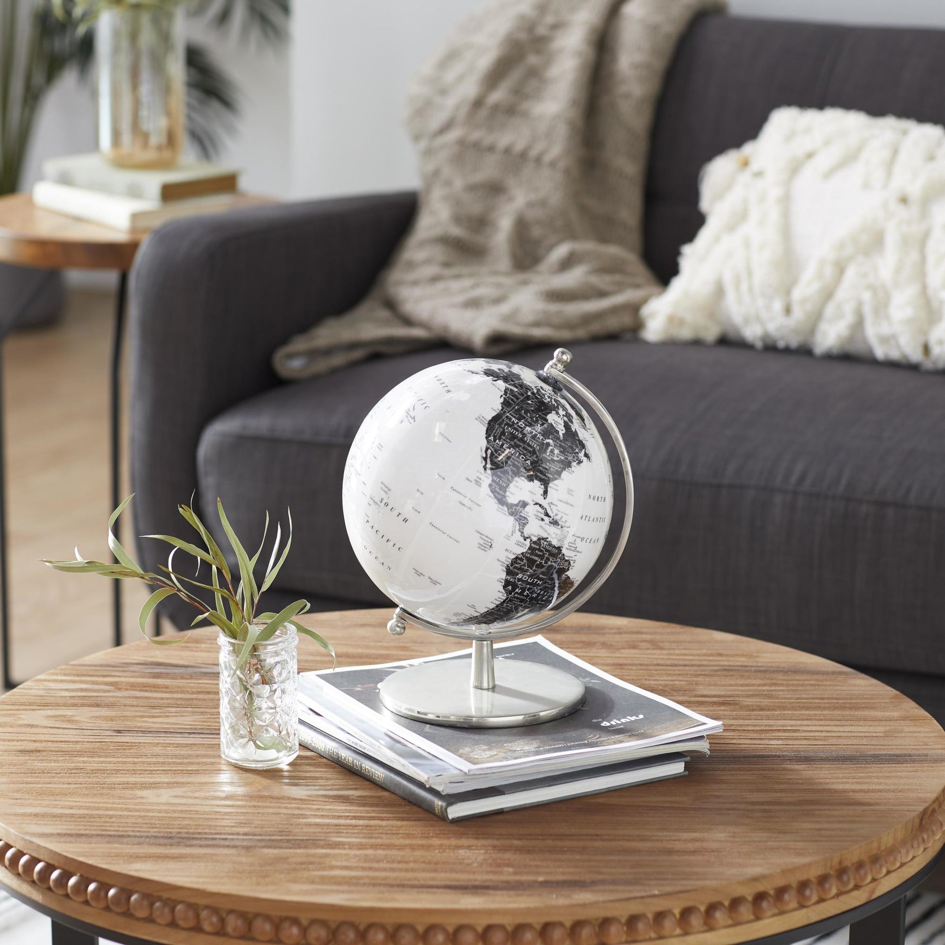 World Map White Aluminum Metal Educational/Geographic Earth Globe