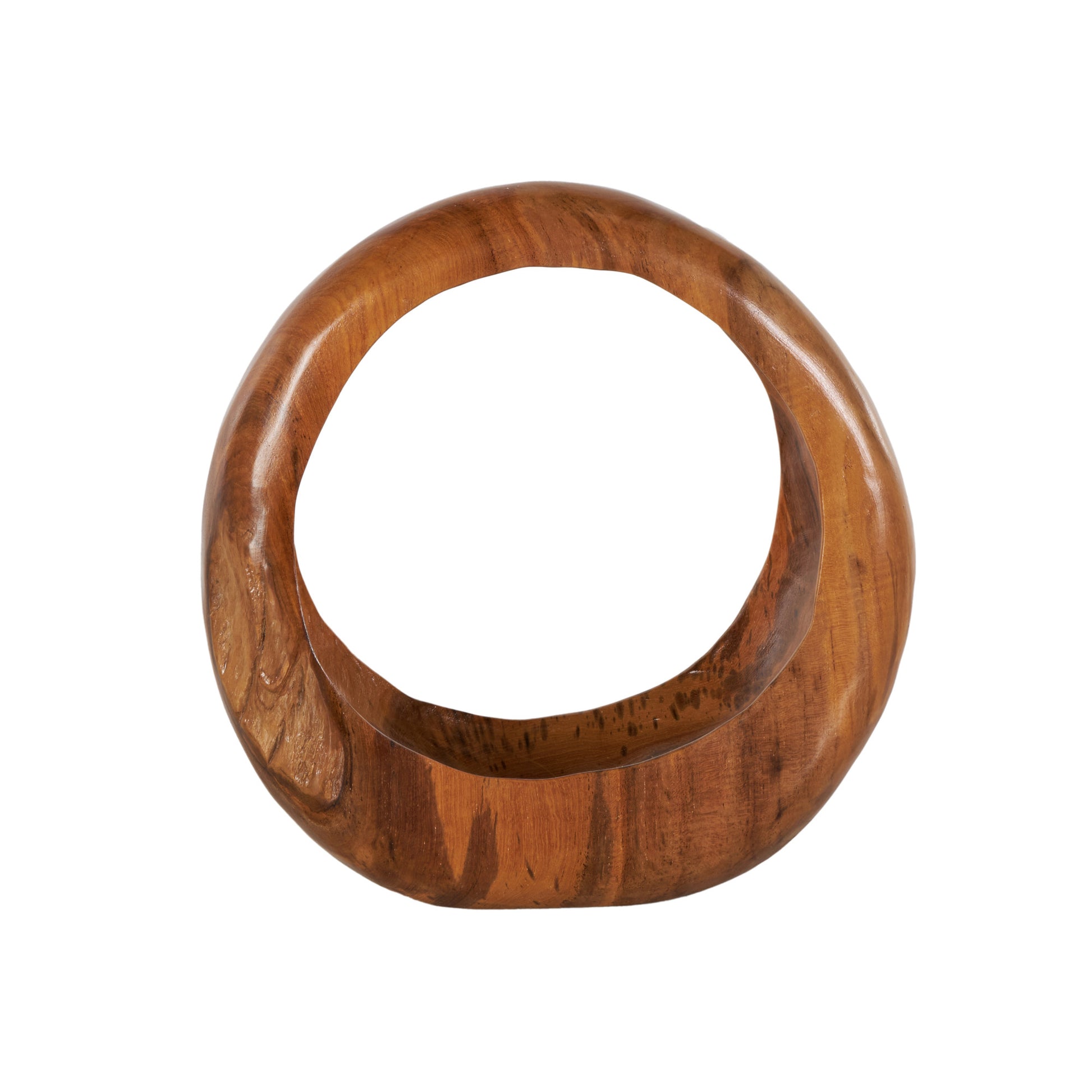 Abstract Brown Teak Wood Handmade Round Decorative Sculpture
