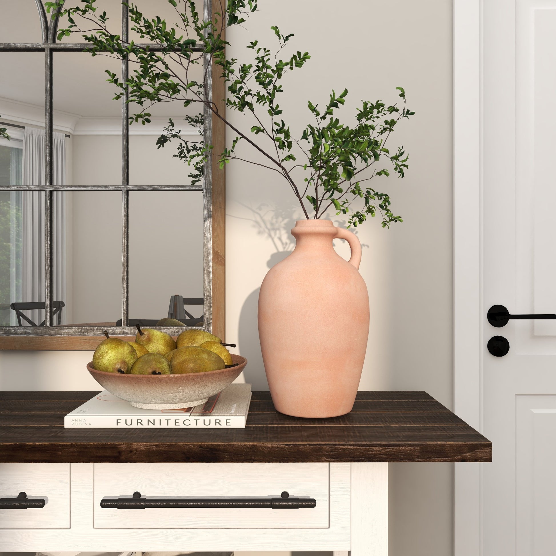Pink Ceramic Terracotta Jug Decorative Vase with Handle