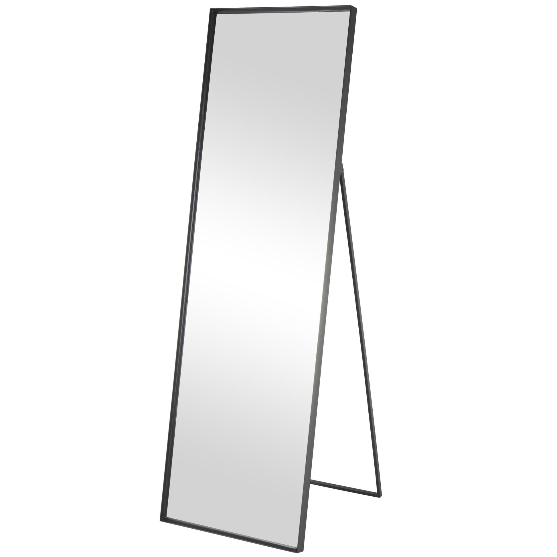 Black Metal Foldable Room Floor Mirror with Thin Frame