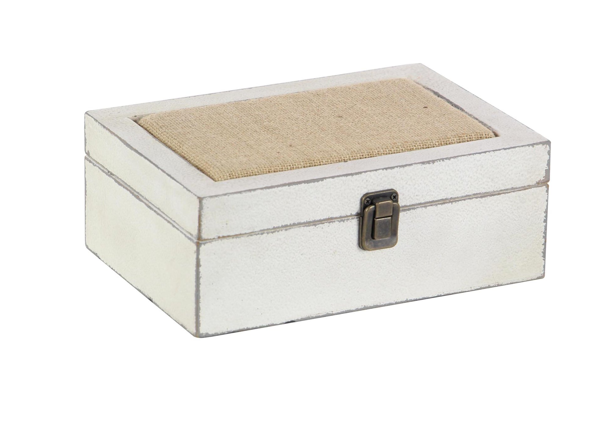 Set of 2 White Wooden Decorative Box with Hinged Lid