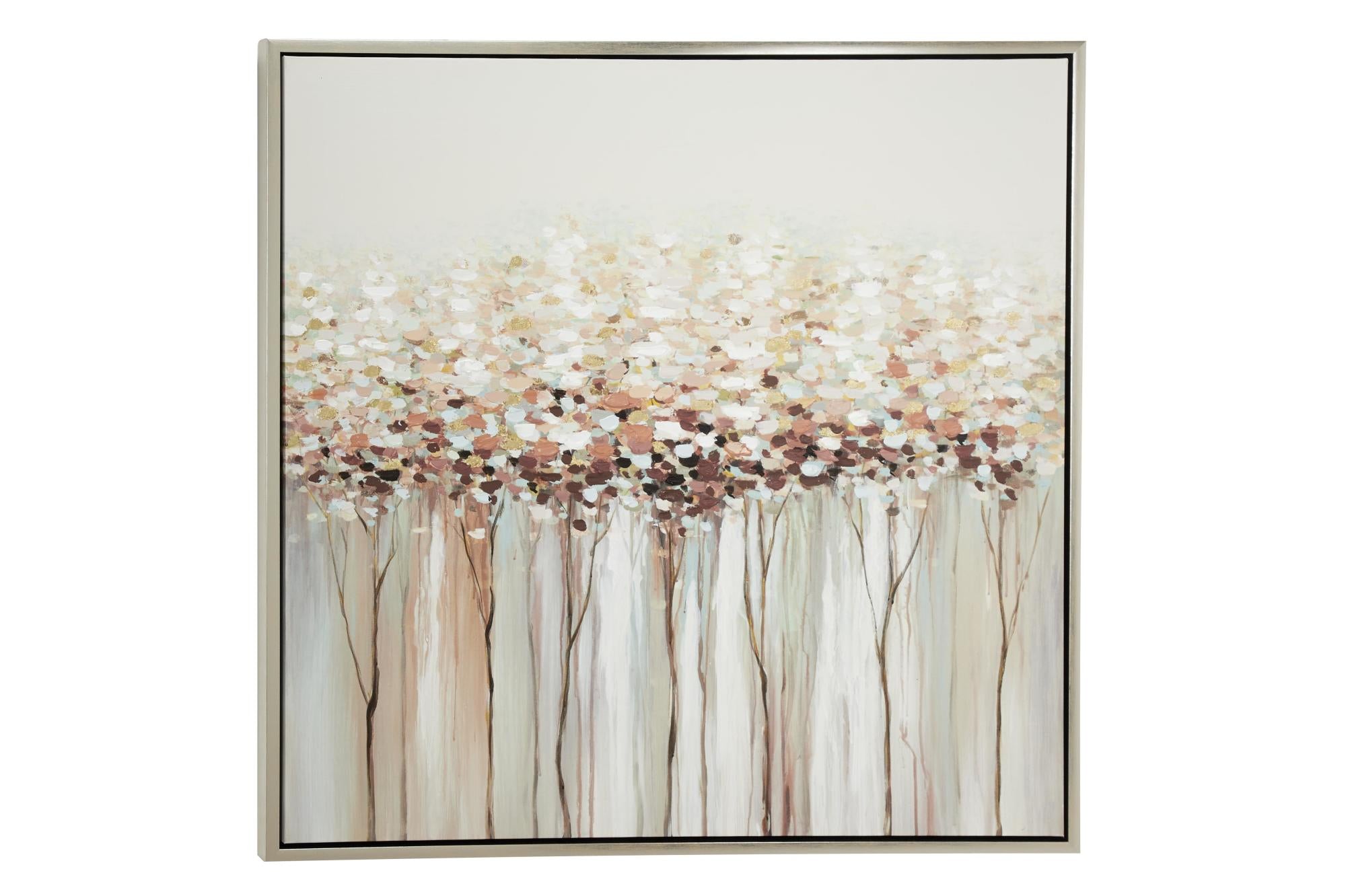Tree Multi Colored Canvas Abstract Living Room Framed Wall Art with Pink and Cream Paint Splotches