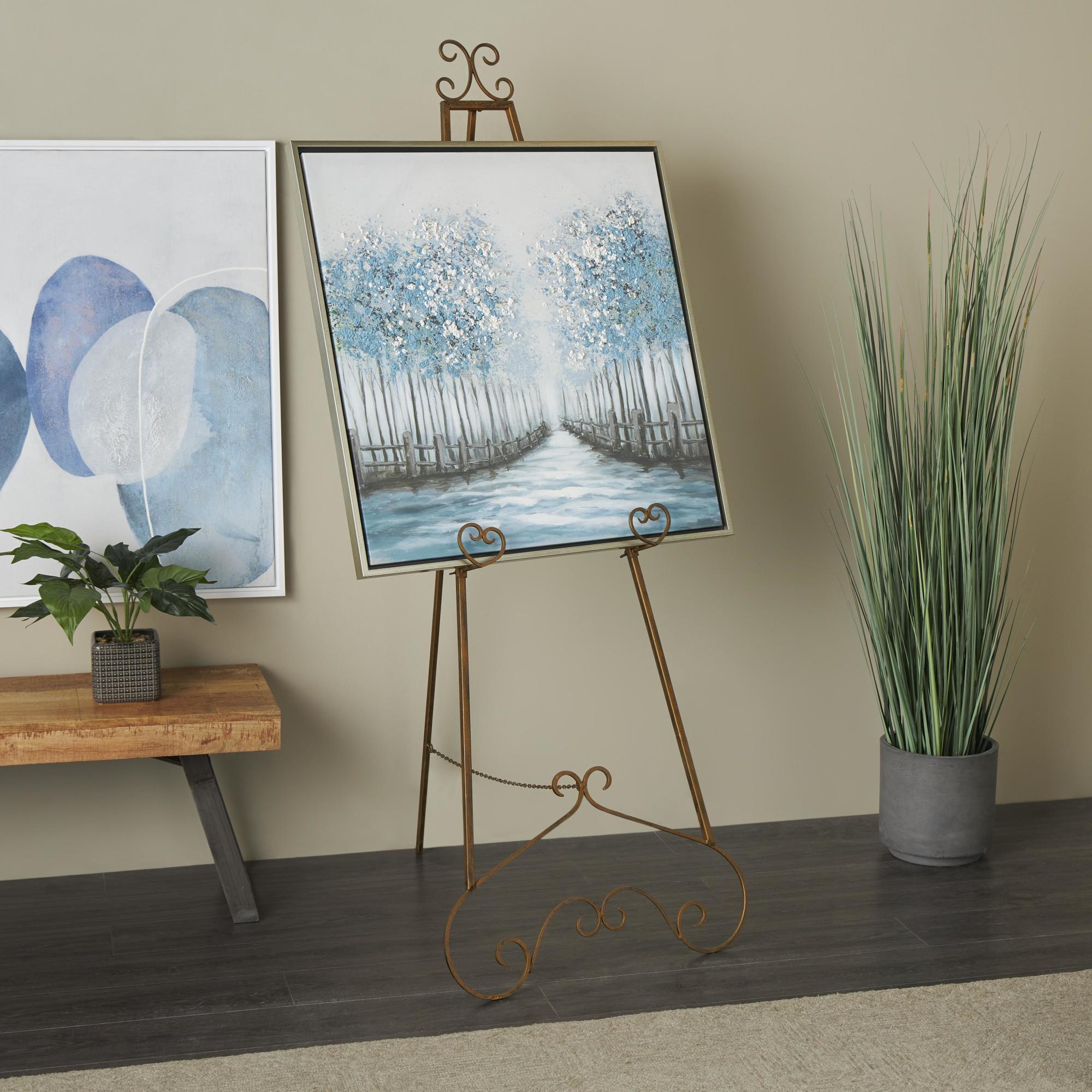 Scroll Gold Metal Tall Adjustable Floor 3 Tier Display Easel