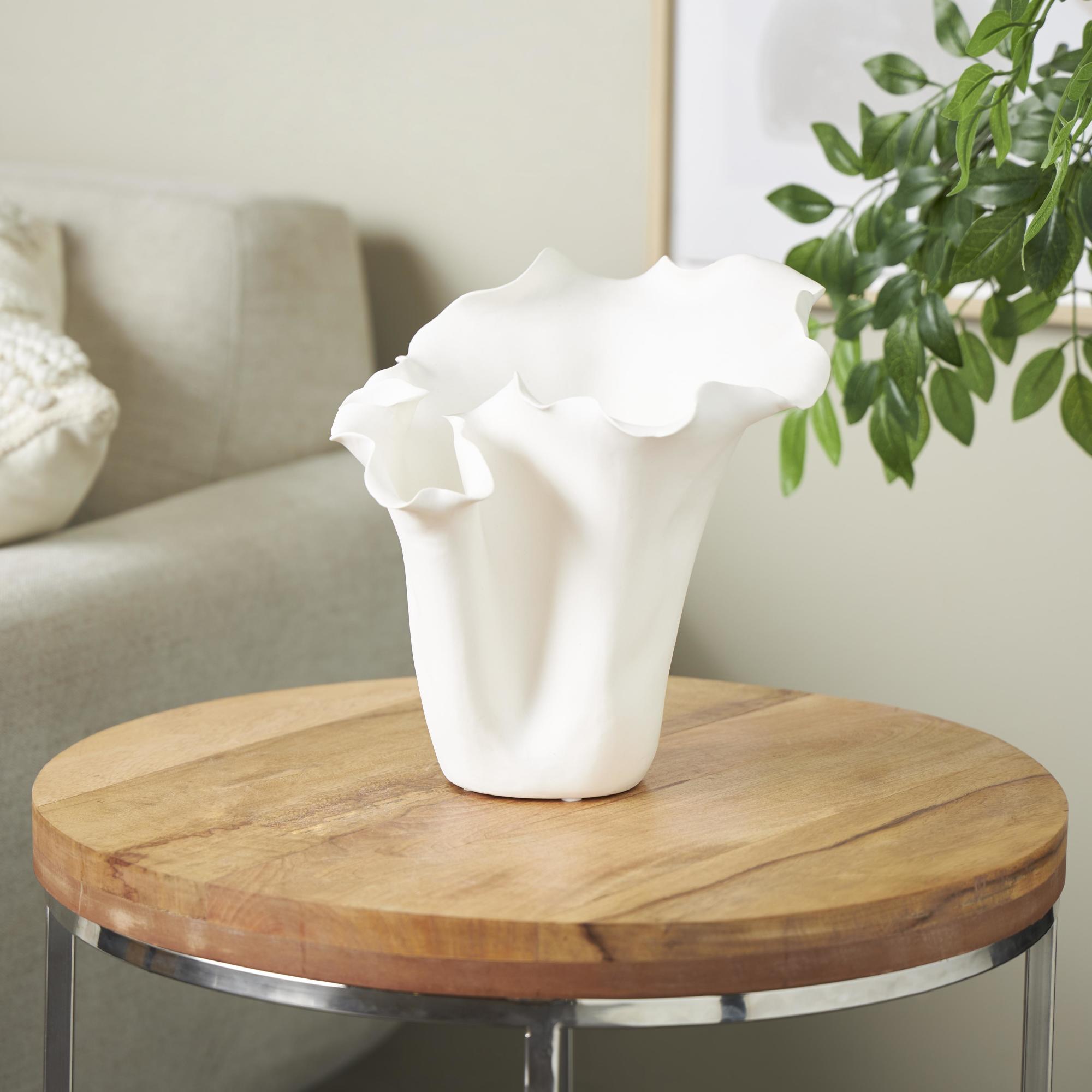 Abstract Ceramic Floral Inspired Decorative Vase with Wavy Folded Rim