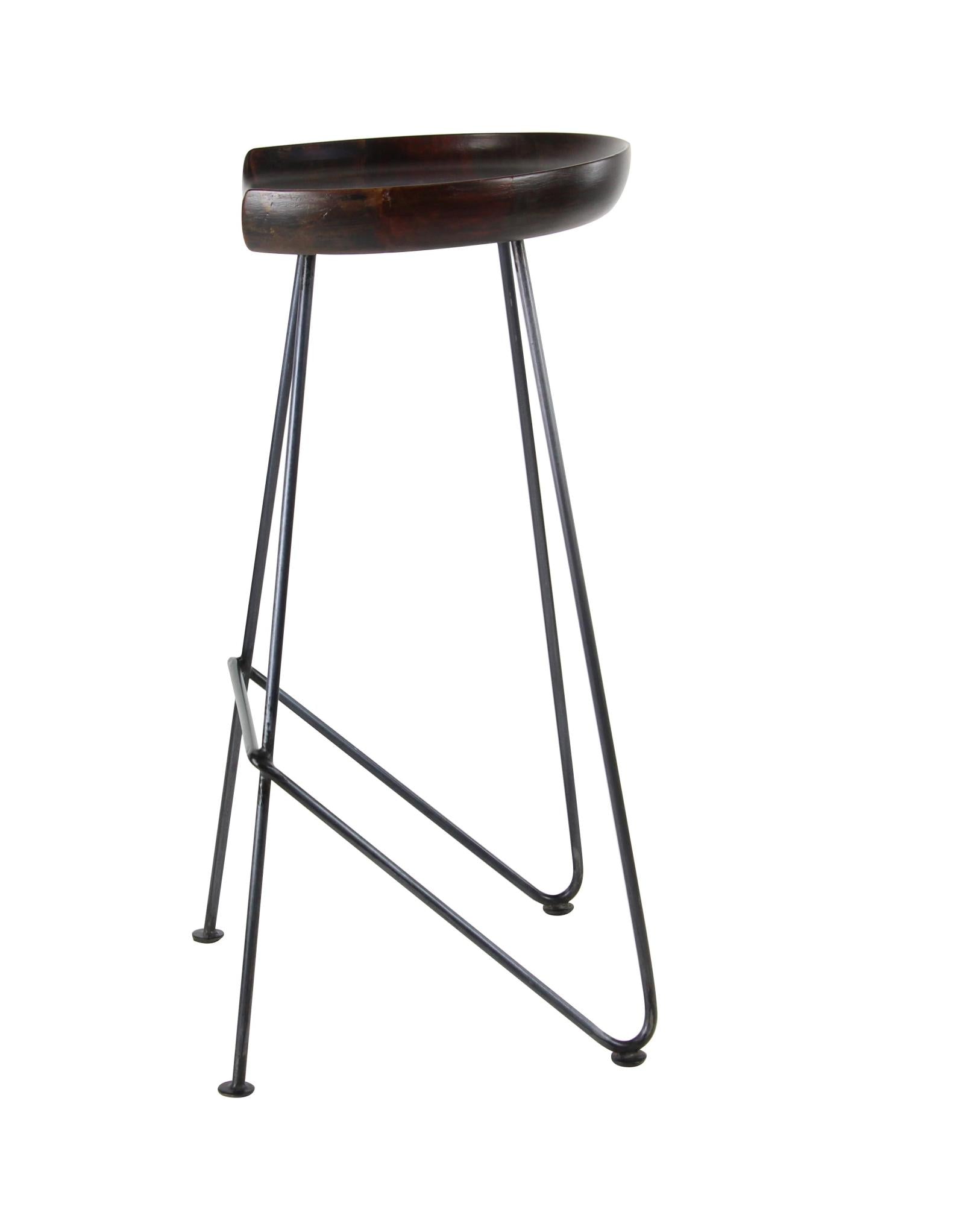 Brown Wood Kitchen Bar Stool with Wood Seat