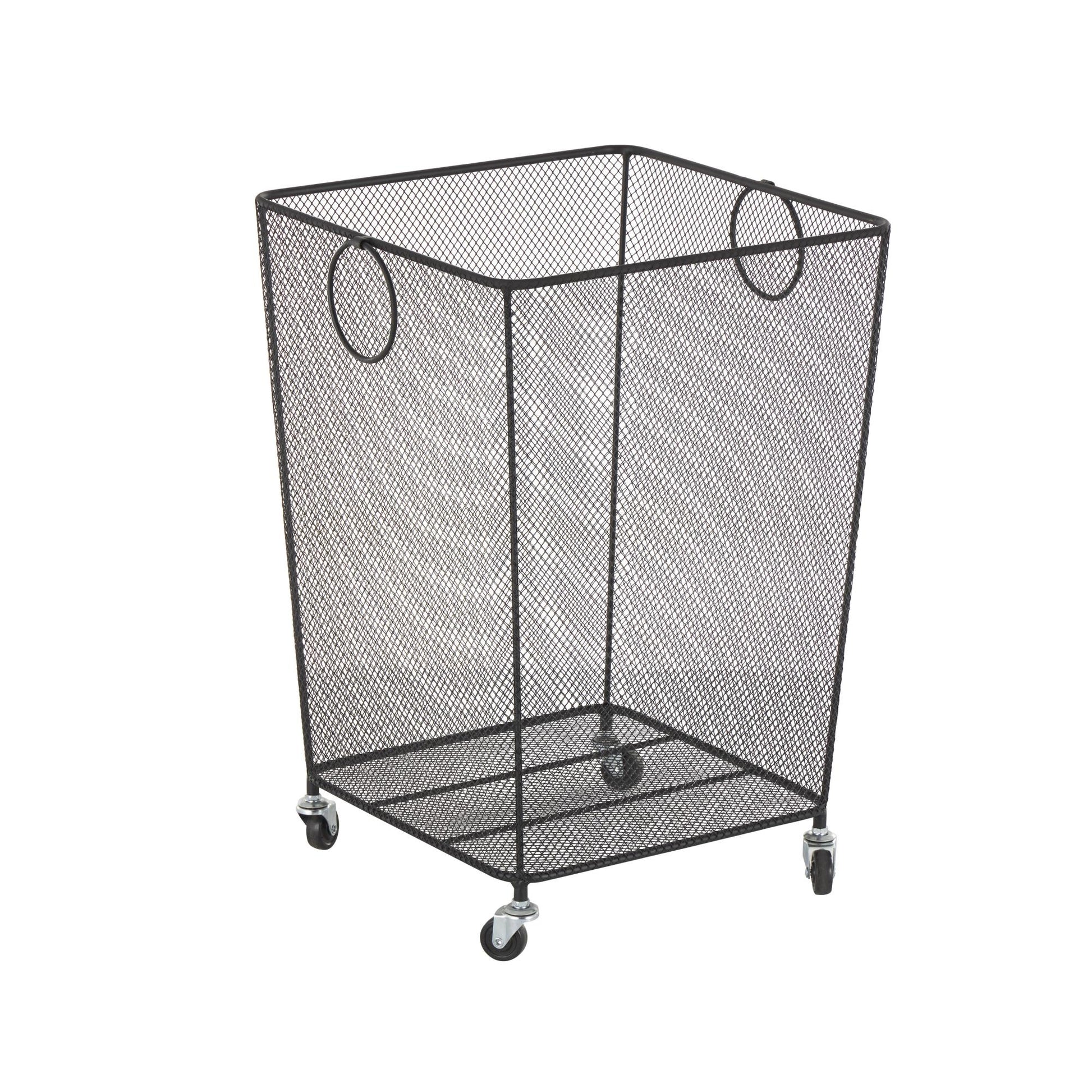 Metal Square Mesh Wire Rolling Laundry Mobile Storage Cart with Ring Handles