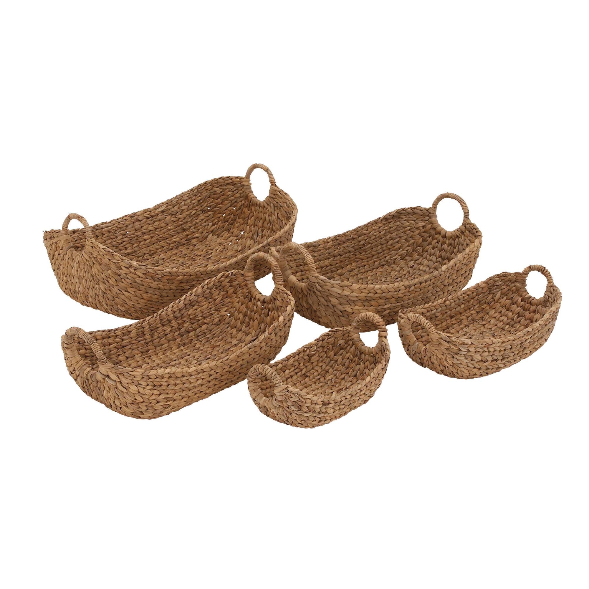 Set of 5 Brown Seagrass Handmade Decorative and Functional Storage Basket with Metal Handles