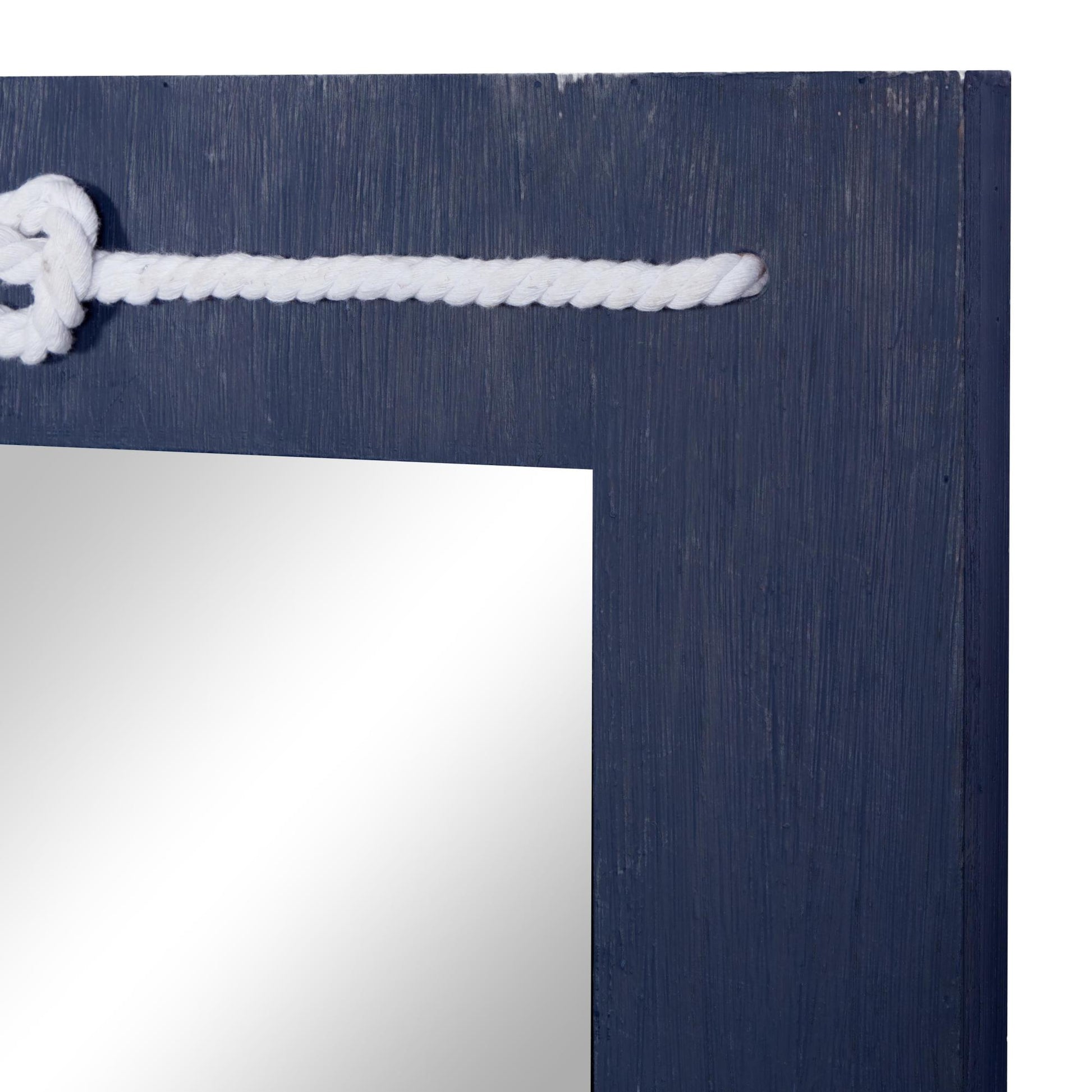 Blue Wood Room Wall Mirror with Knotted Rope