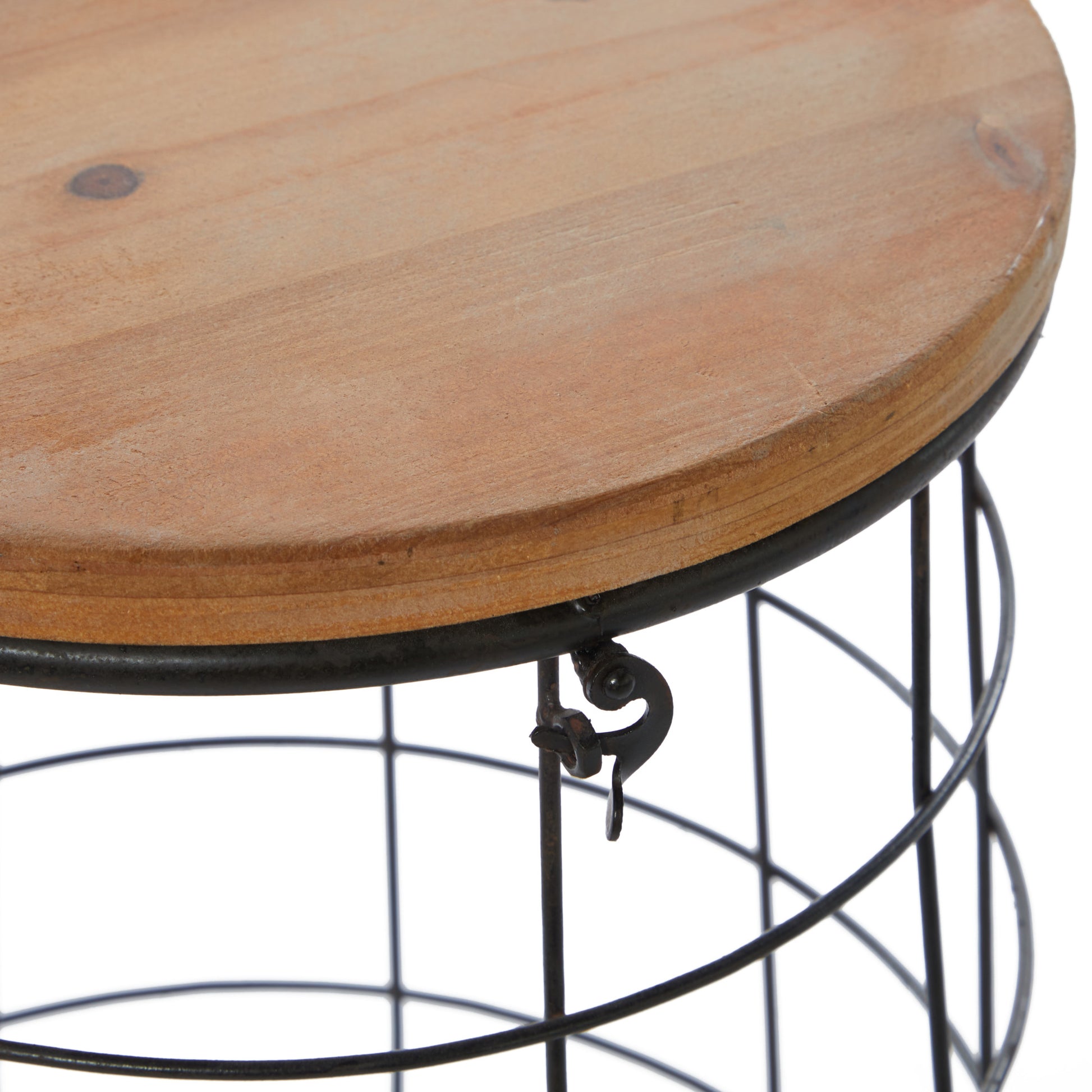 Set of 3 Black Metal Caged Decorative and Functional Storage Basket with Wooden Lift Top Lids