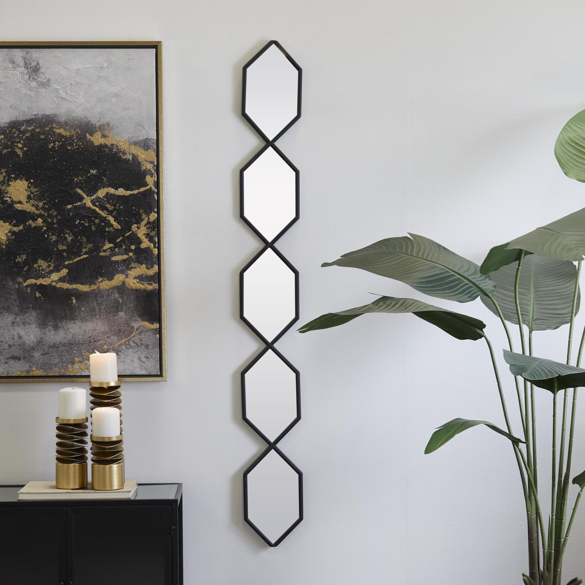Geometric Metal Slim Stacked Chain 5 Layer Room Wall Mirror with Trellis Pattern 7" x 1" x 59"