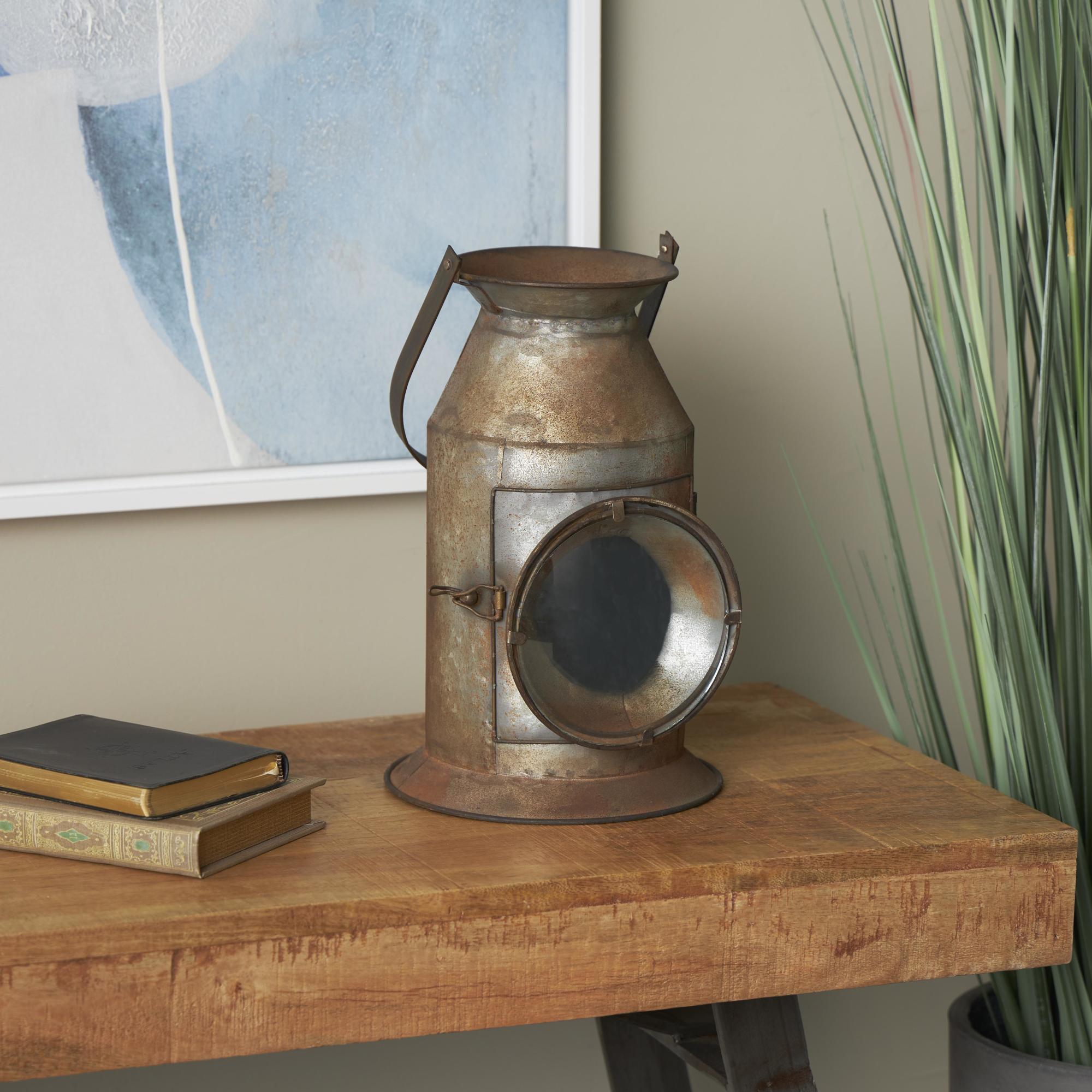 Gray Metal Decorative Indoor Outdoor Candle Lantern with Handle