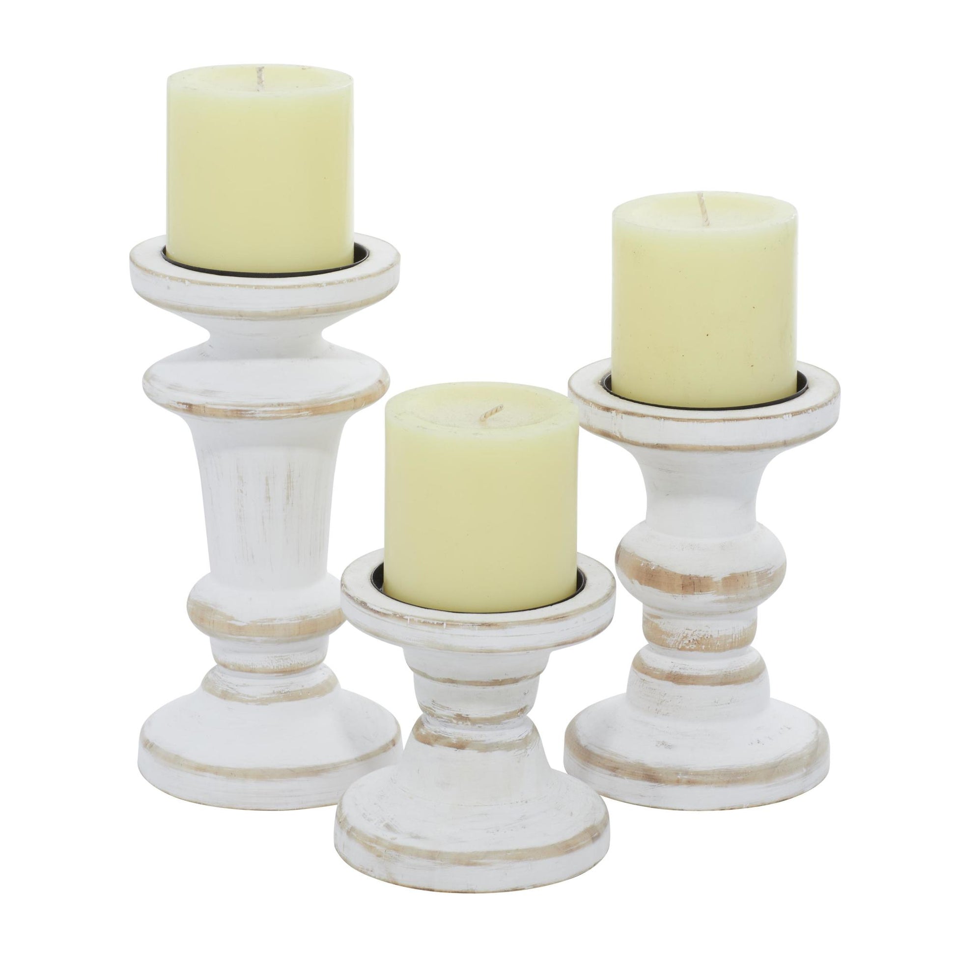 Set of 3 White Wood Decorative Candle Holder