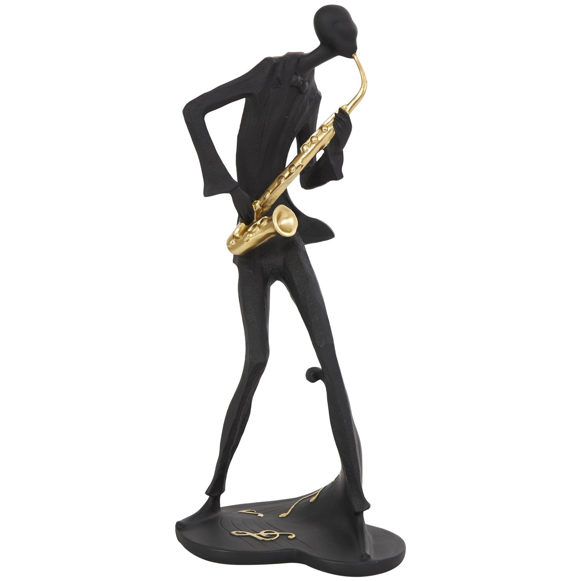 Set of 3 Musician Black Polystone Abstract Decorative Sculpture with Gold Instruments and Music Notes