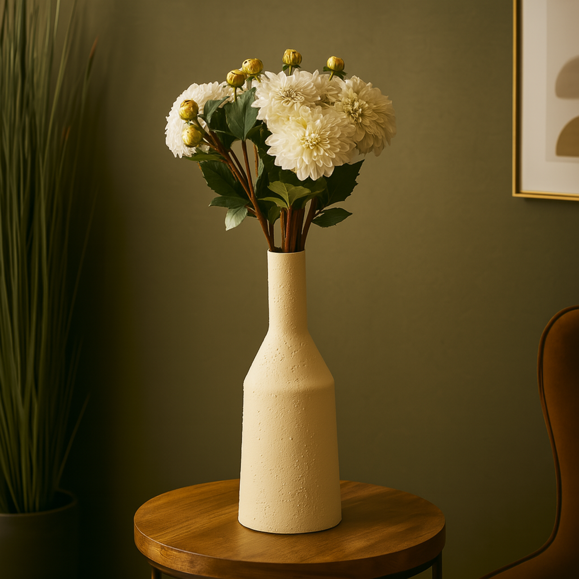 Set of 8 Dahlia White Faux Foliage Tall Indoor Outdoor Artificial Flower Stem