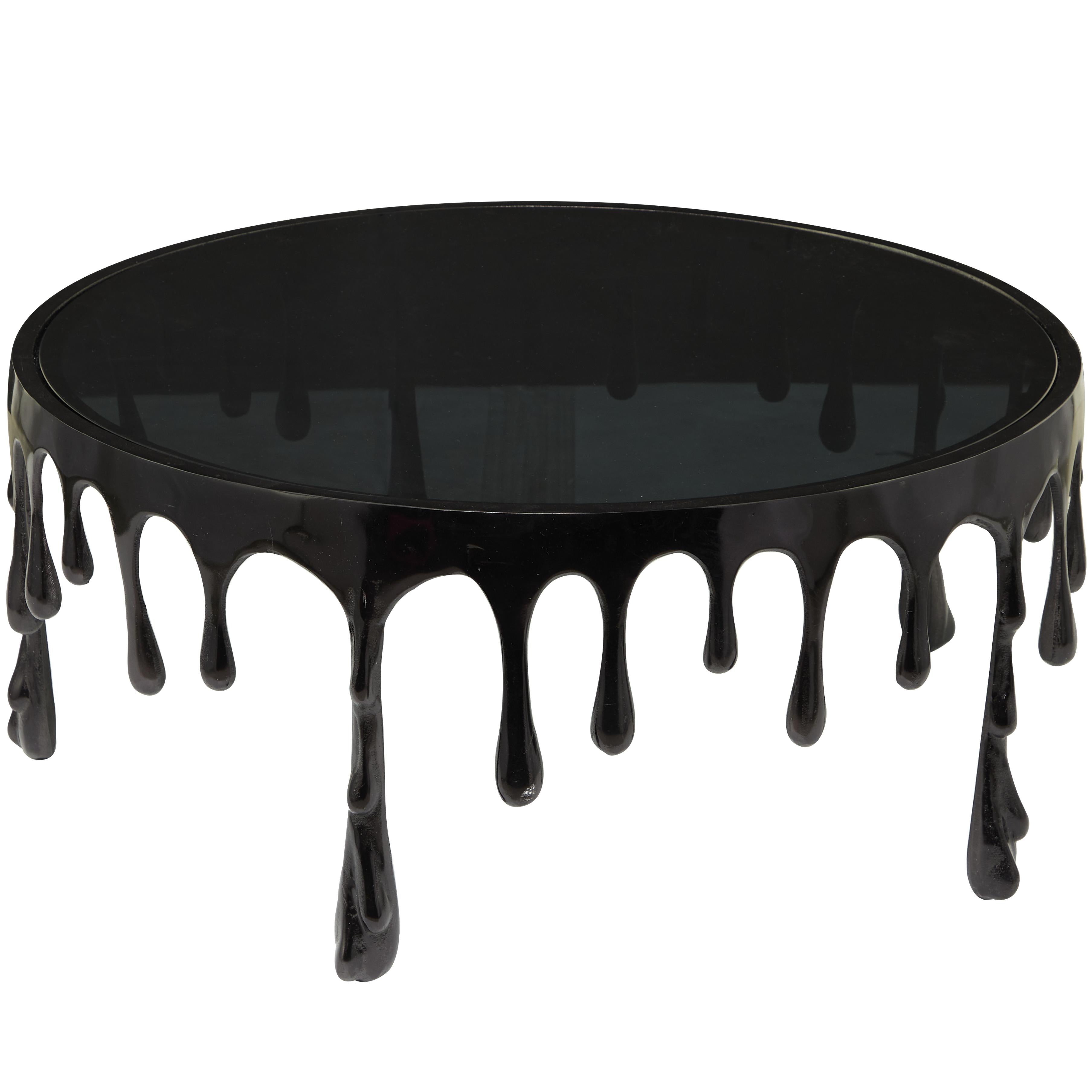 Abstract Aluminum Metal Drip Living Room Coffee Table with Melting Designed Legs and Shaded Glass Top