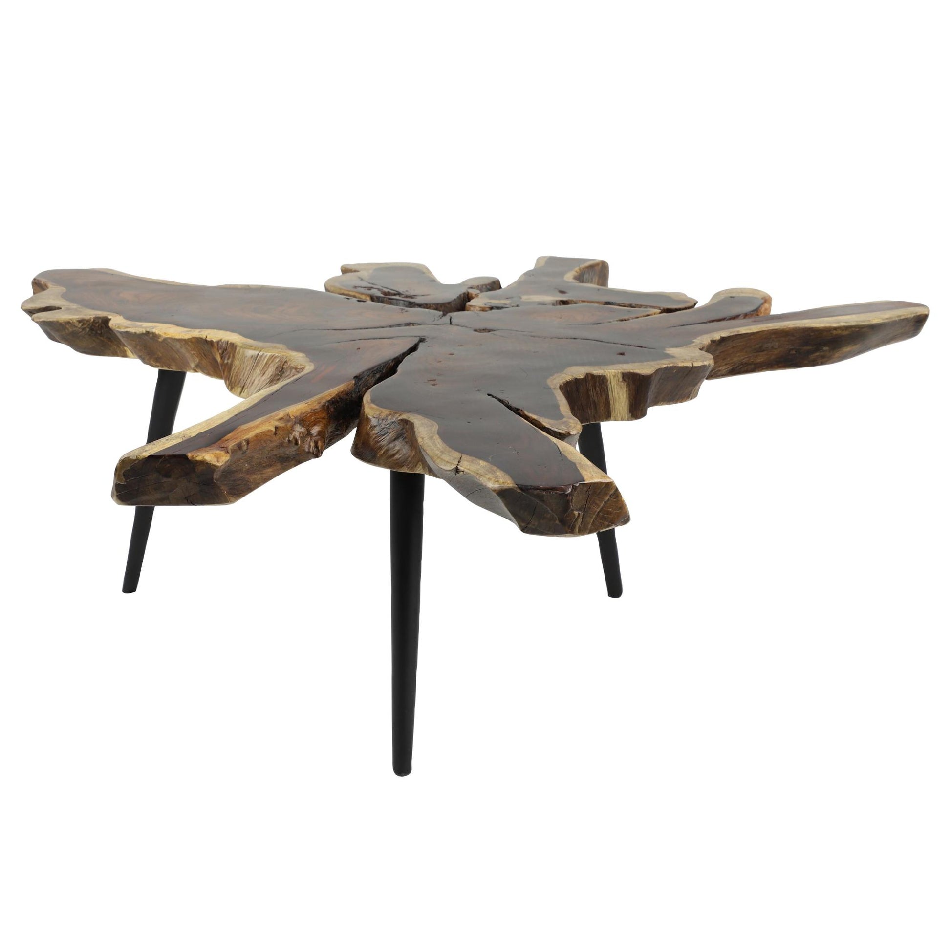 Brown Wood Handmade Live Edge Top Living Room Coffee Table with Black Metal Tripod Legs