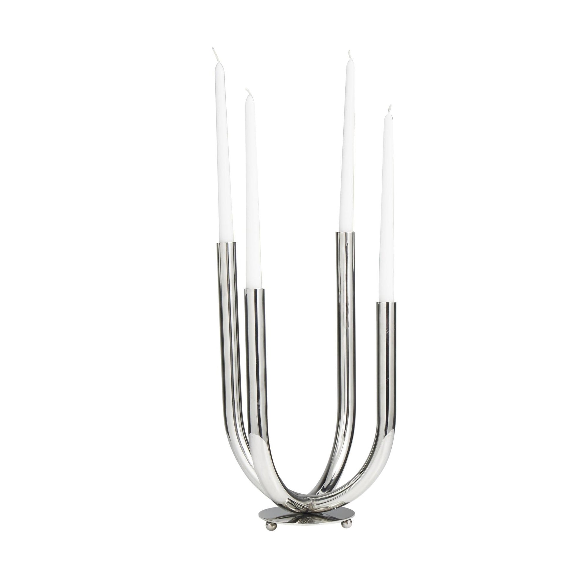 Silver Stainless Steel Metal Abstract U-Shaped Decorative Candelabra
