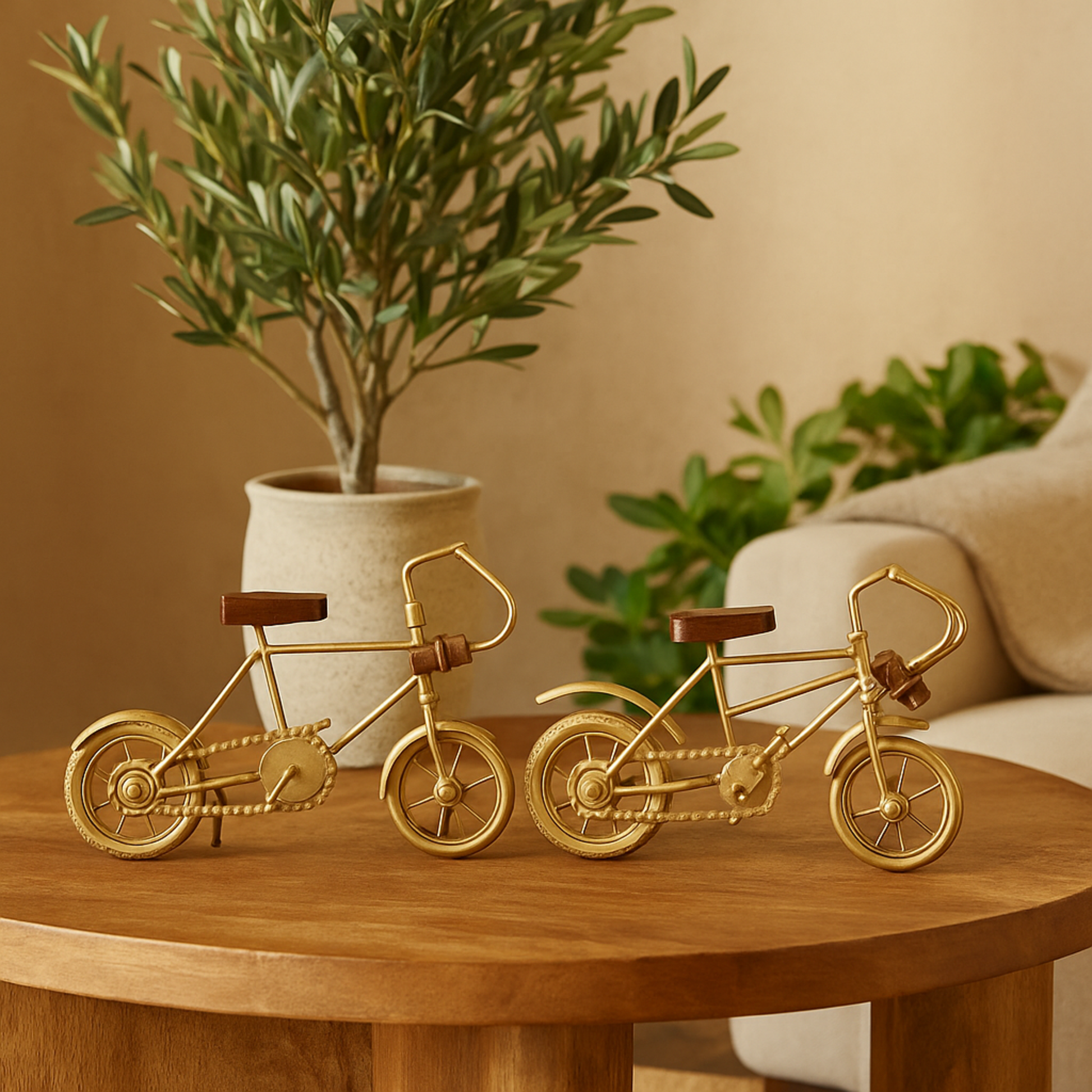 Set of 2 Bike Metal Decorative Sculpture with Wood Accents