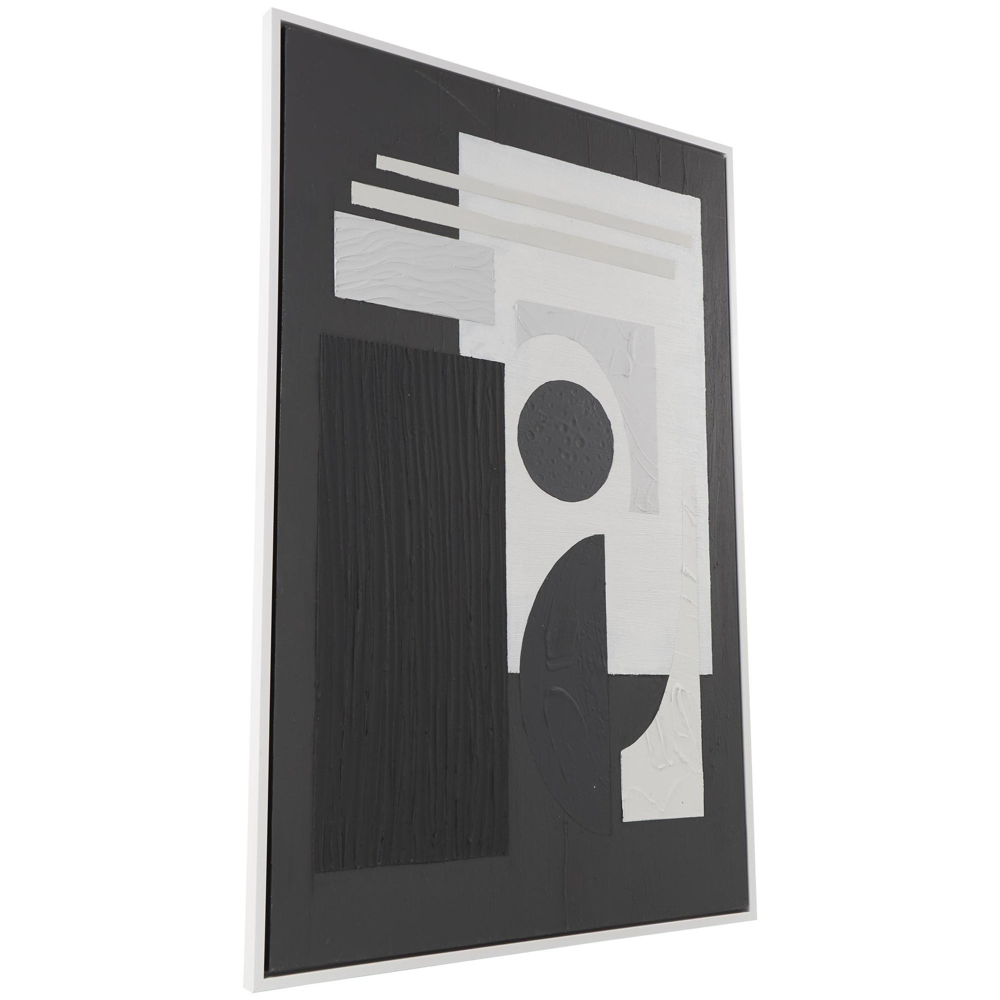Geometric Canvas Textured Living Room Framed Wall Art with Various Shapes and White Accents