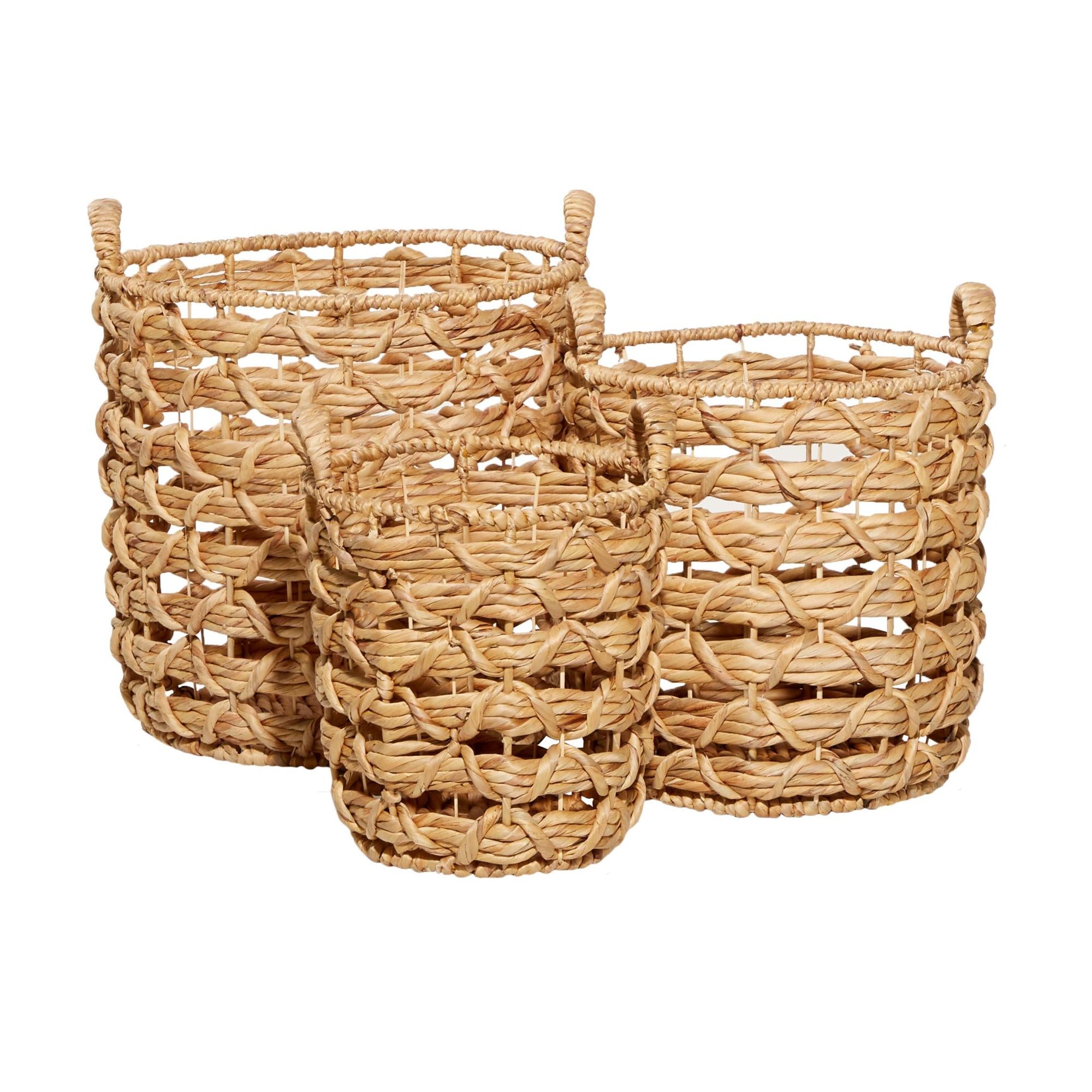 Set of 3 Brown Fabric Handmade Decorative and Functional Storage Basket with Handles