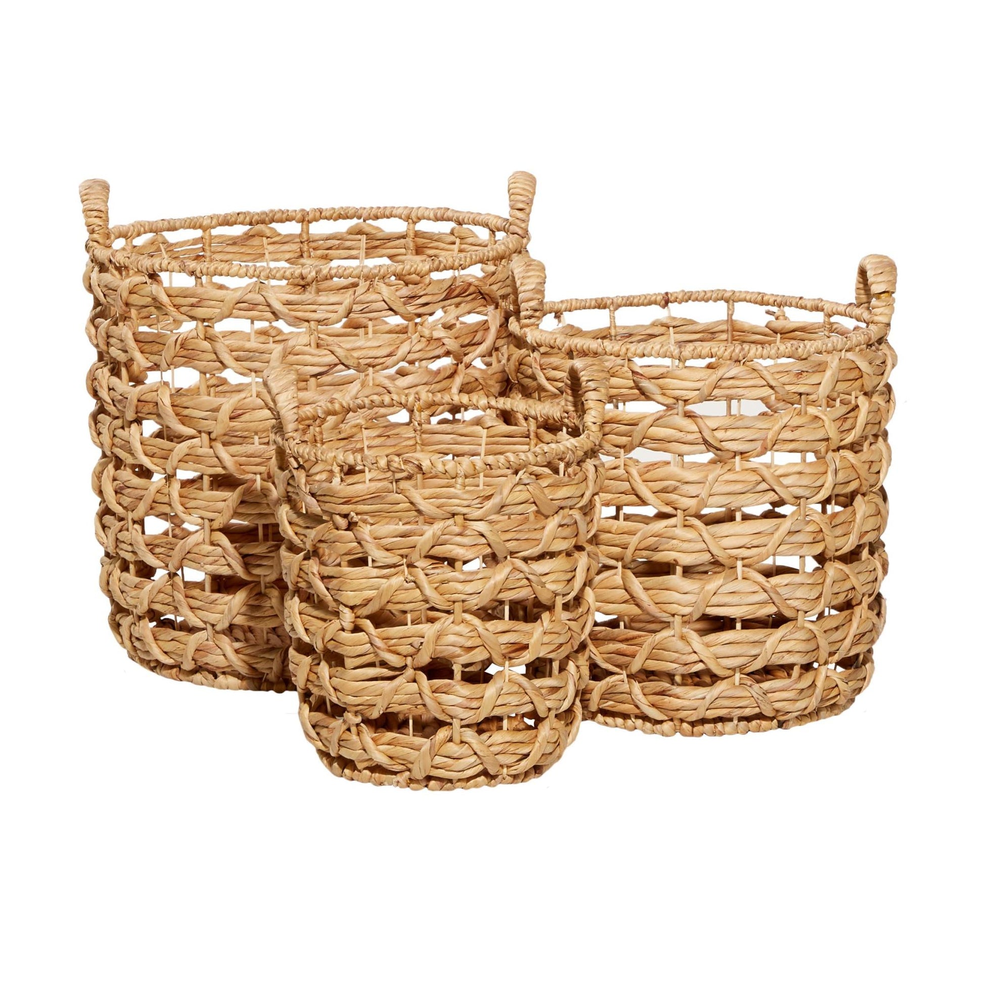 Set of 3 Brown Fabric Handmade Decorative and Functional Storage Basket with Handles