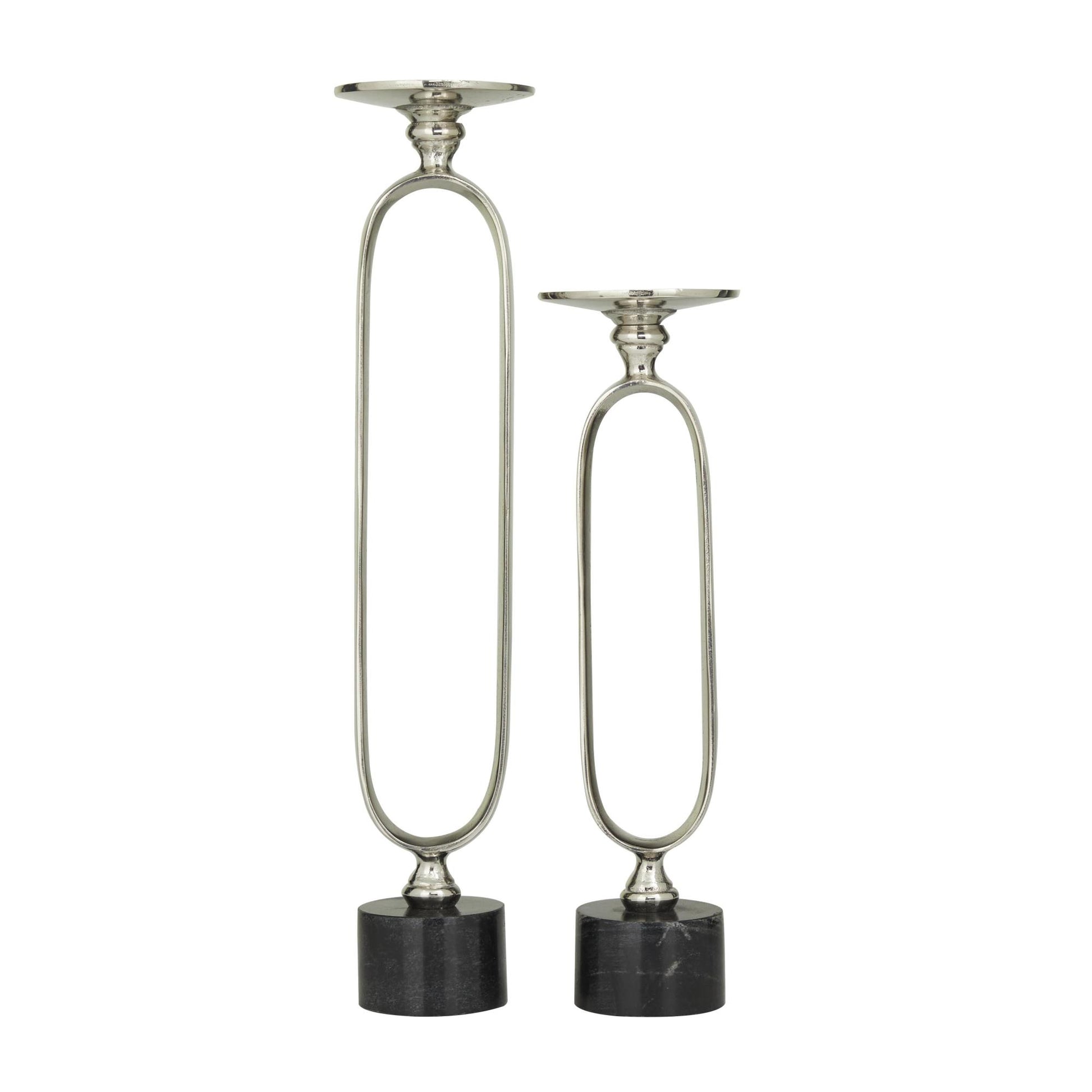 Set of 2 Aluminum Metal Paper Clip Pillar Decorative Candle Holder with Marble Base