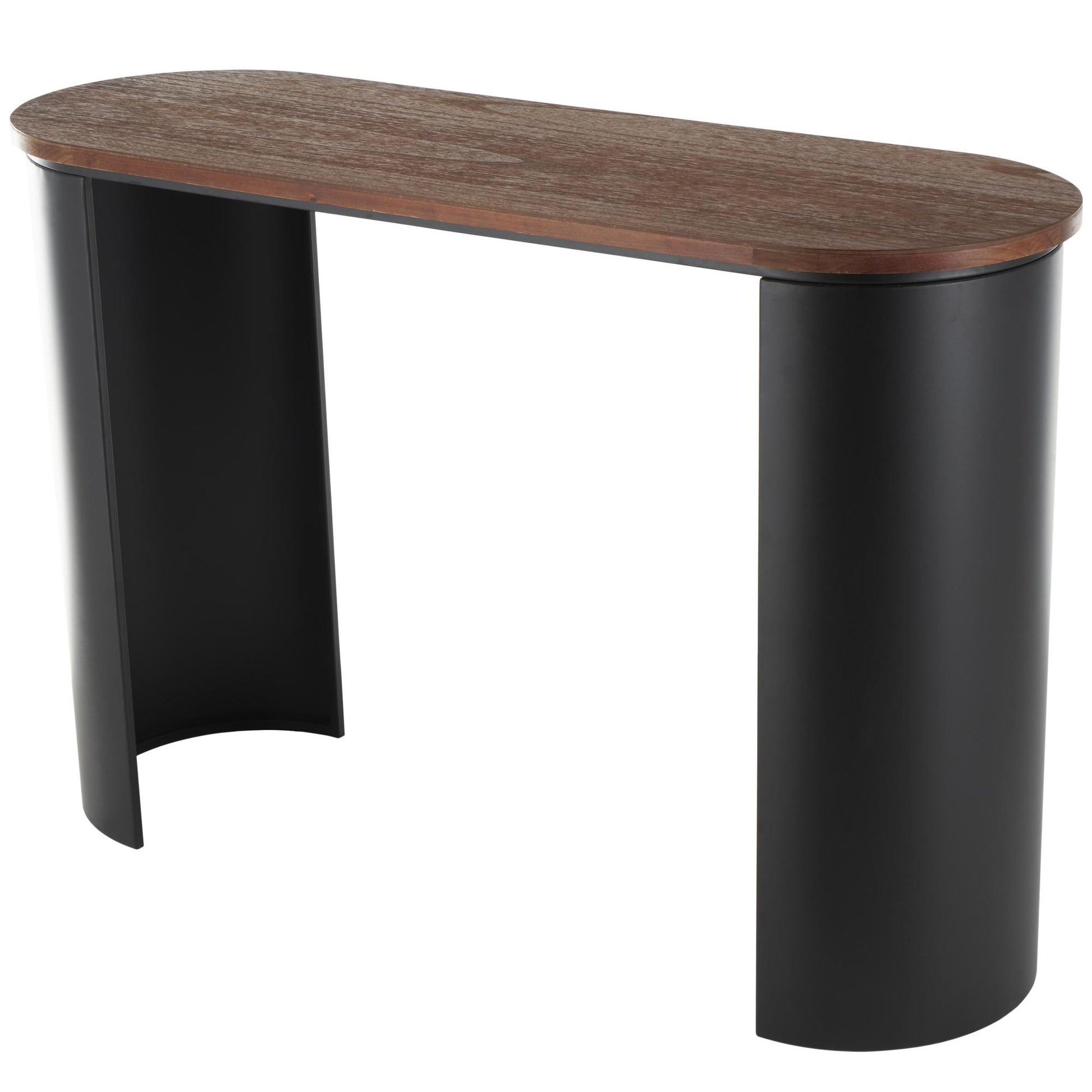 Wood Curved Crescent Living Room Console Table with Brown Wood Oval Tabletop