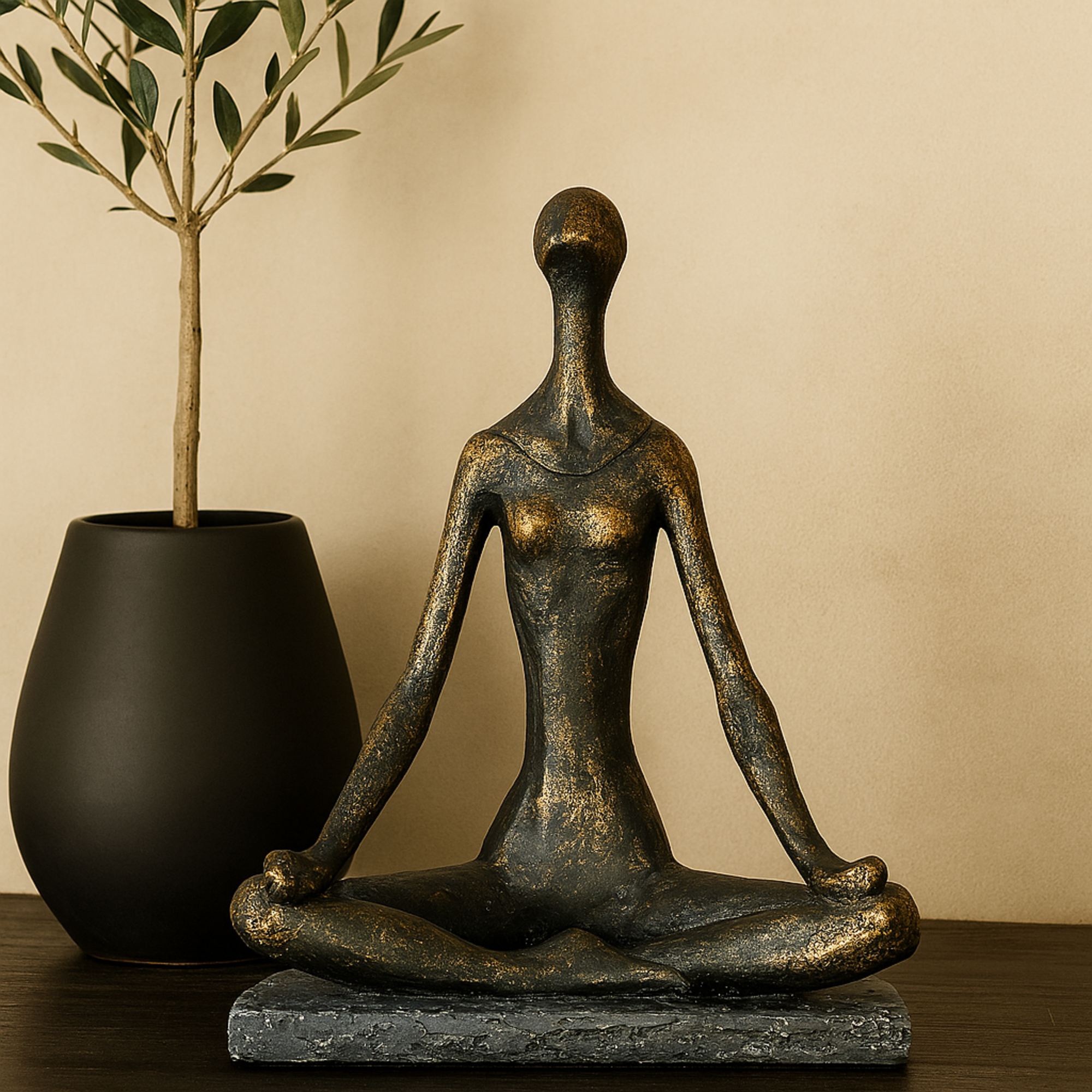 Yoga Black Polystone Decorative Sculpture