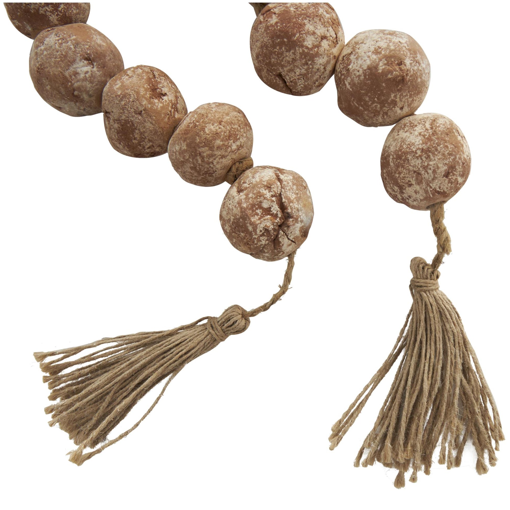 Ceramic Handmade Round Intricately Shaped Large Distressed Beaded Garland with Tassel